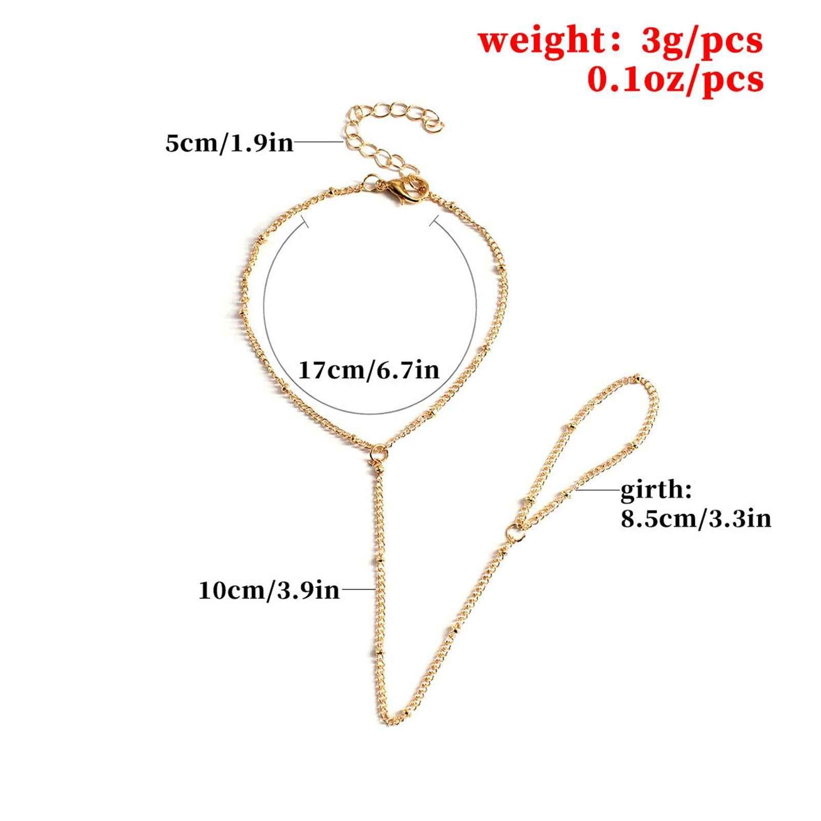 Finger Ring Bracelet Adjustable Beaded Hand Chain for Party Women Girls Gold