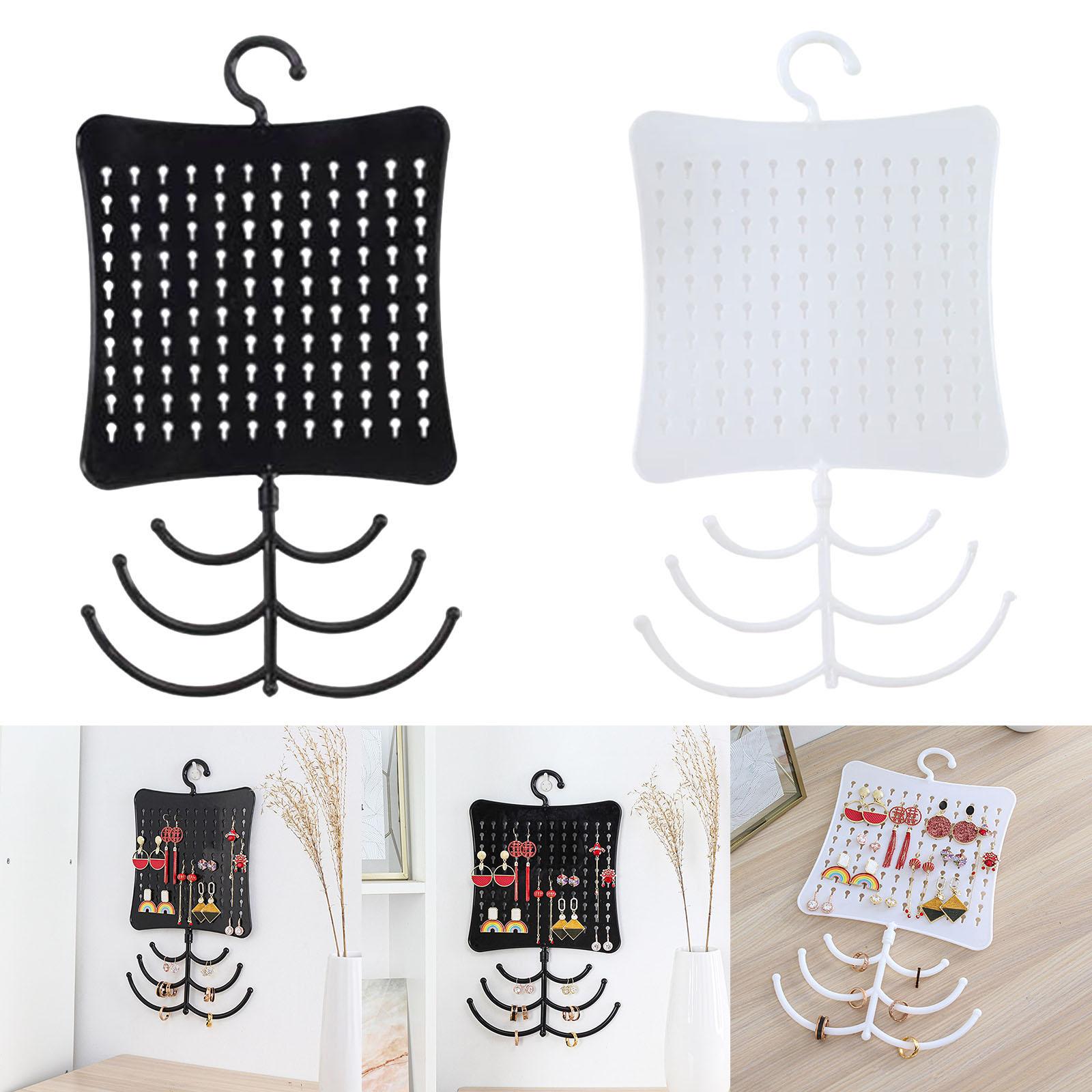 2xJewelry Wall Storage Necklace Earring Holder with Hanging Hooks Black