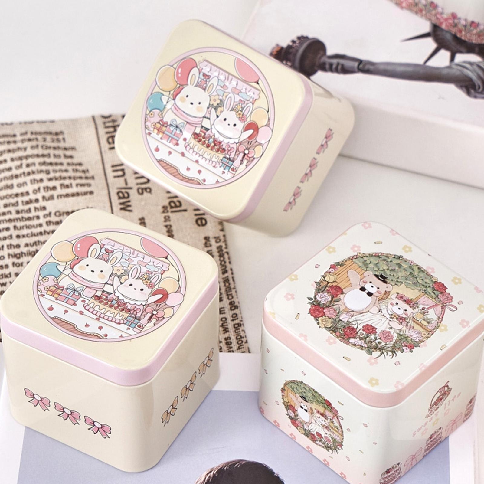 4xSquare Candy Tins with Lid Food Storage Box for Dry Tea Storage DIY Projects Style A