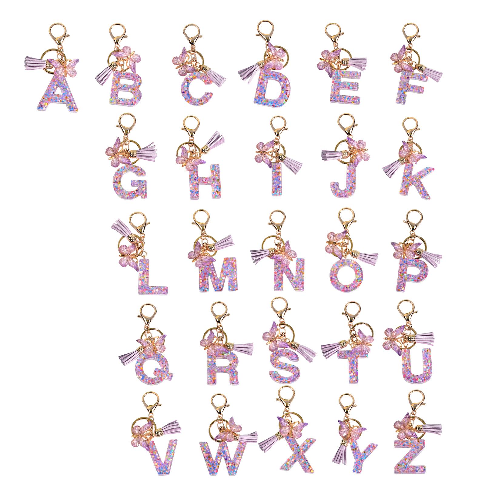 3xResin Keychain Ornaments Girls Women Gifts English Alphabet Keyring Keychain A