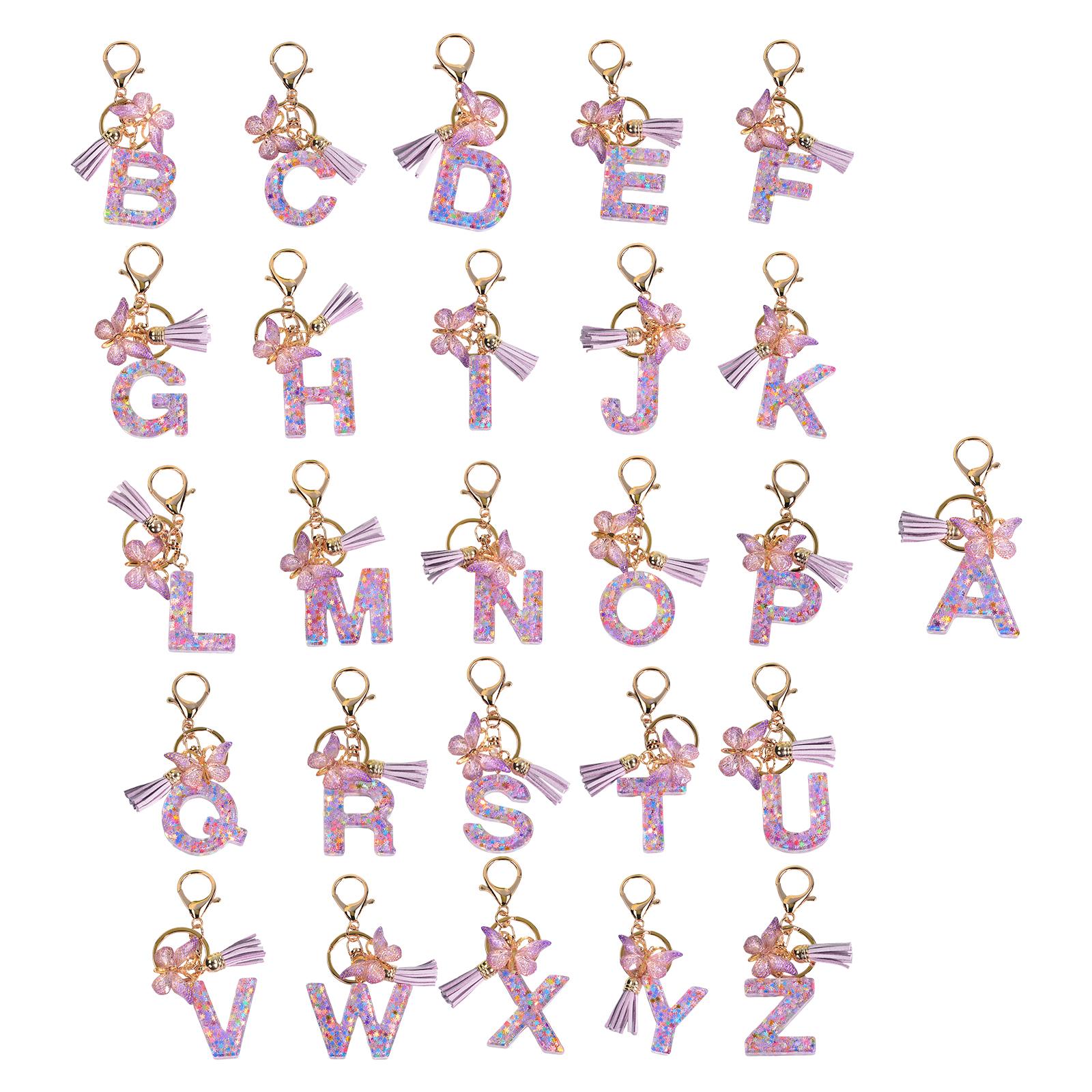 3xResin Keychain Ornaments Girls Women Gifts English Alphabet Keyring Keychain A