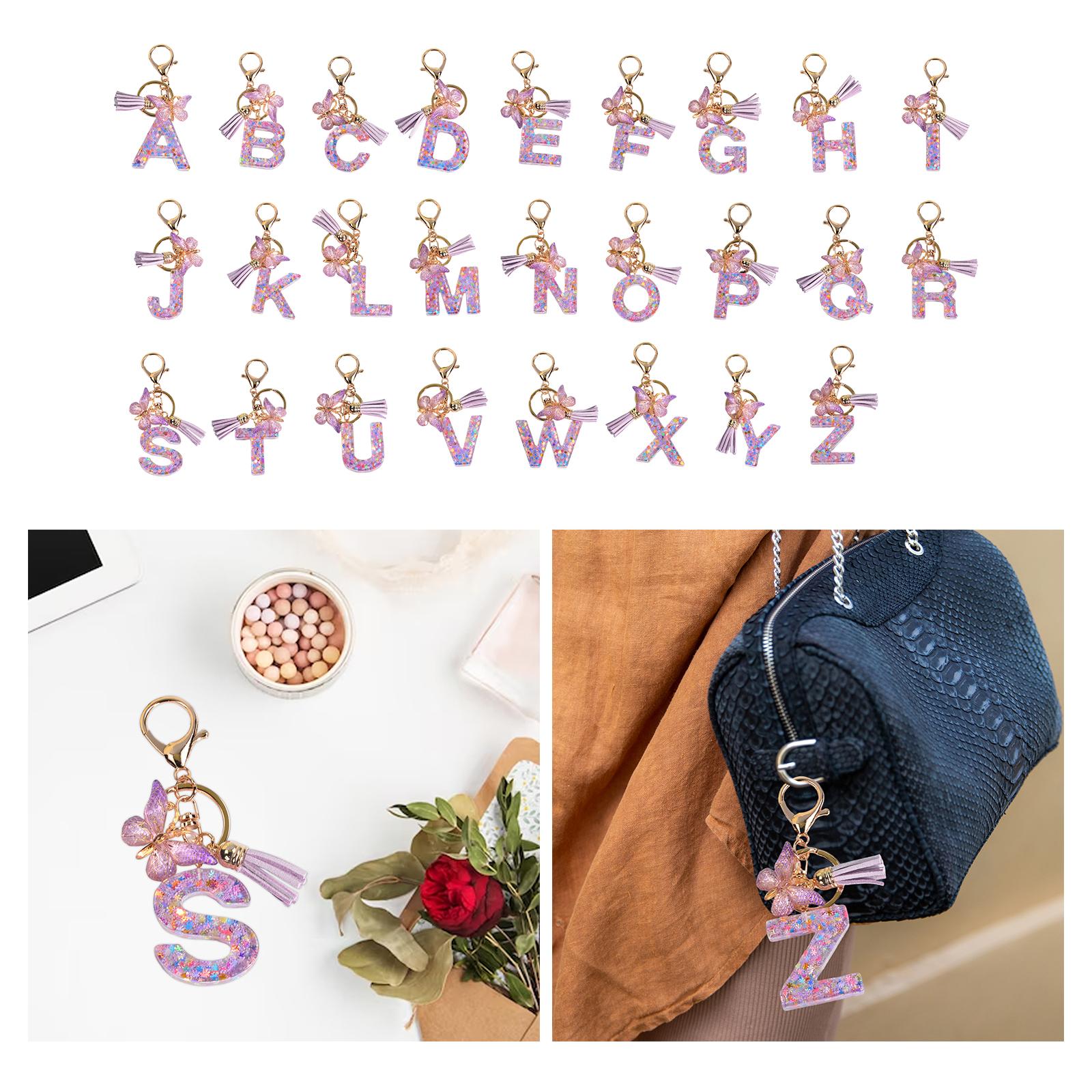 3xResin Keychain Ornaments Girls Women Gifts English Alphabet Keyring Keychain A