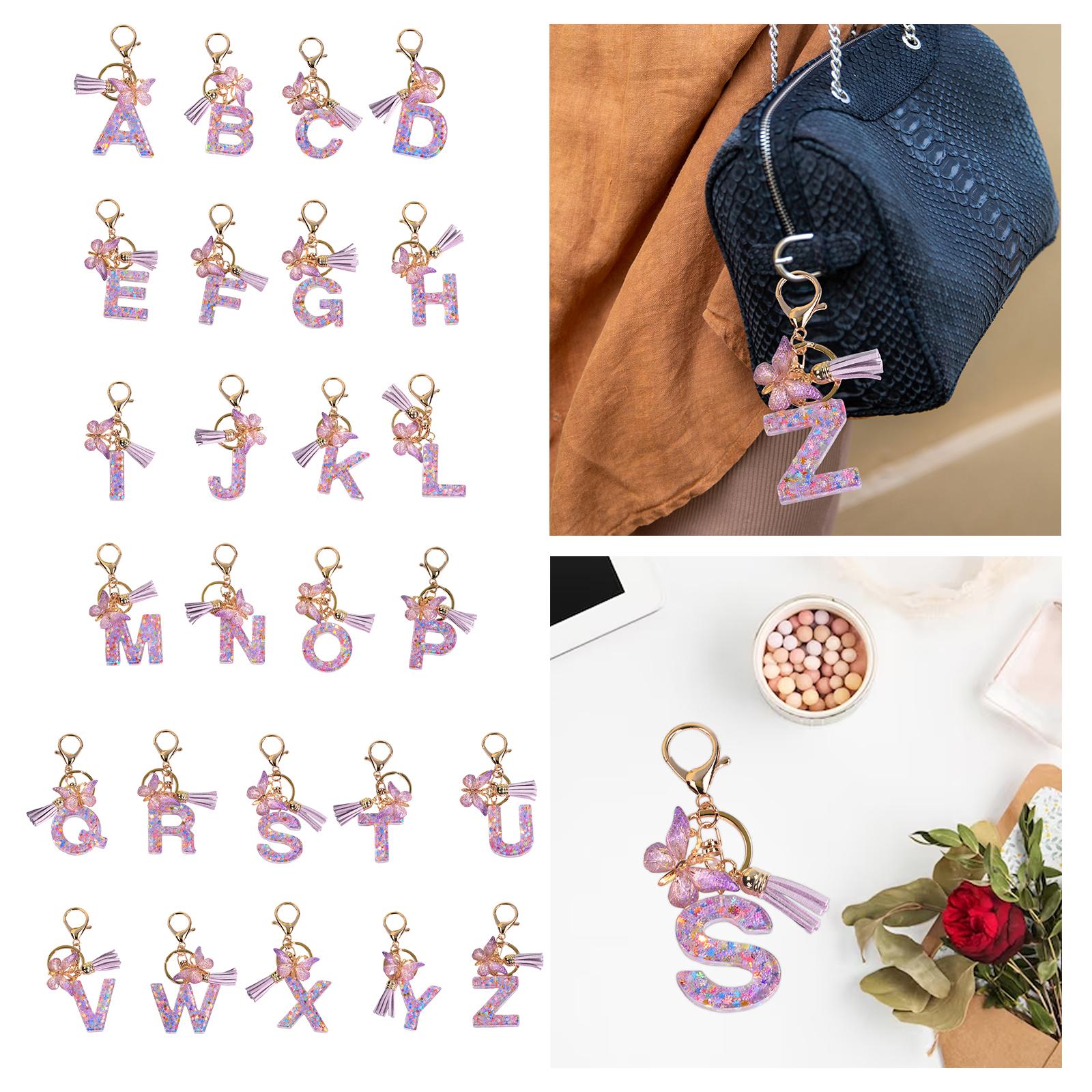 2xResin Keychain Ornaments Girls Women Gifts English Alphabet Keyring Keychain A