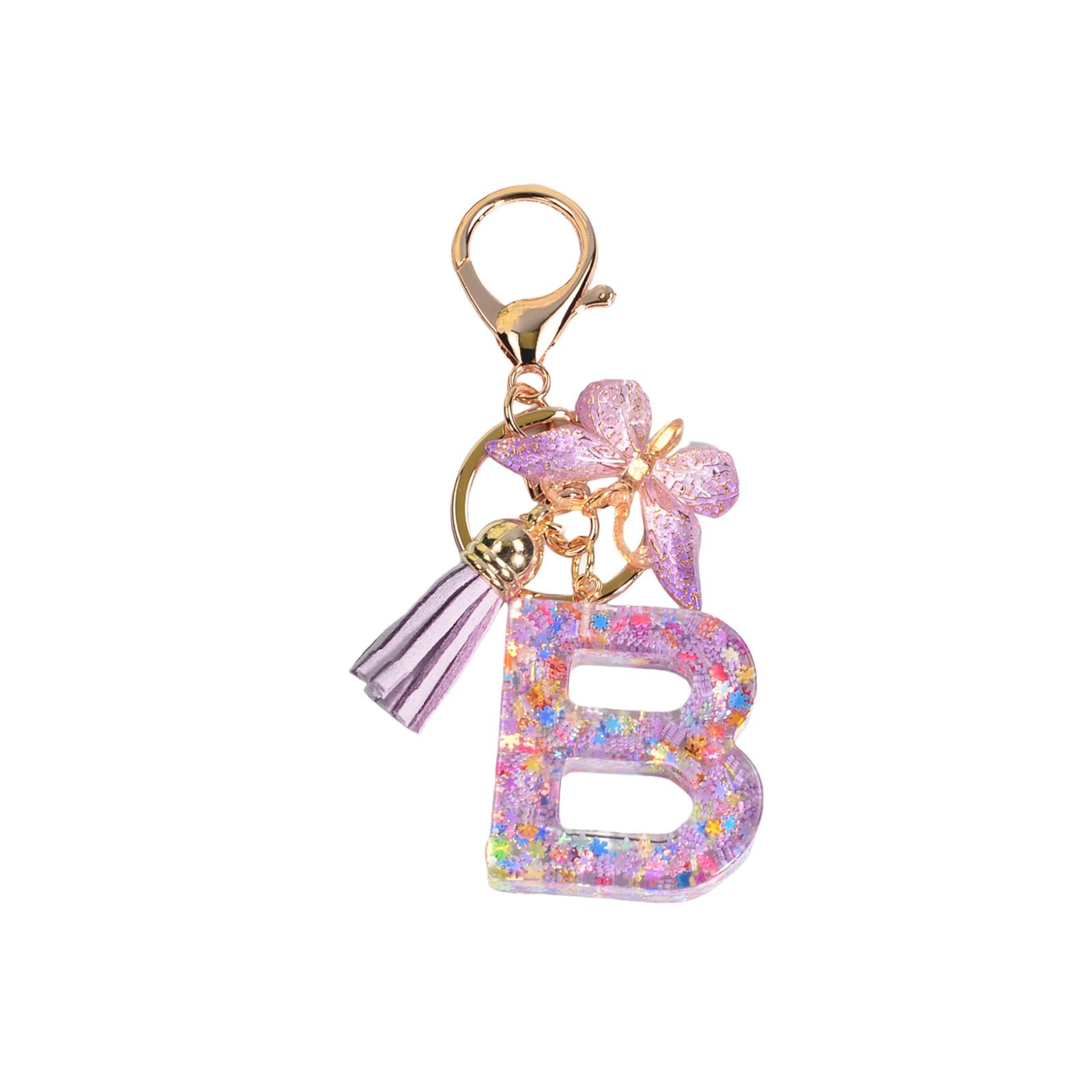 4xResin Keychain Ornaments Girls Women Gifts English Alphabet Keyring Keychain B