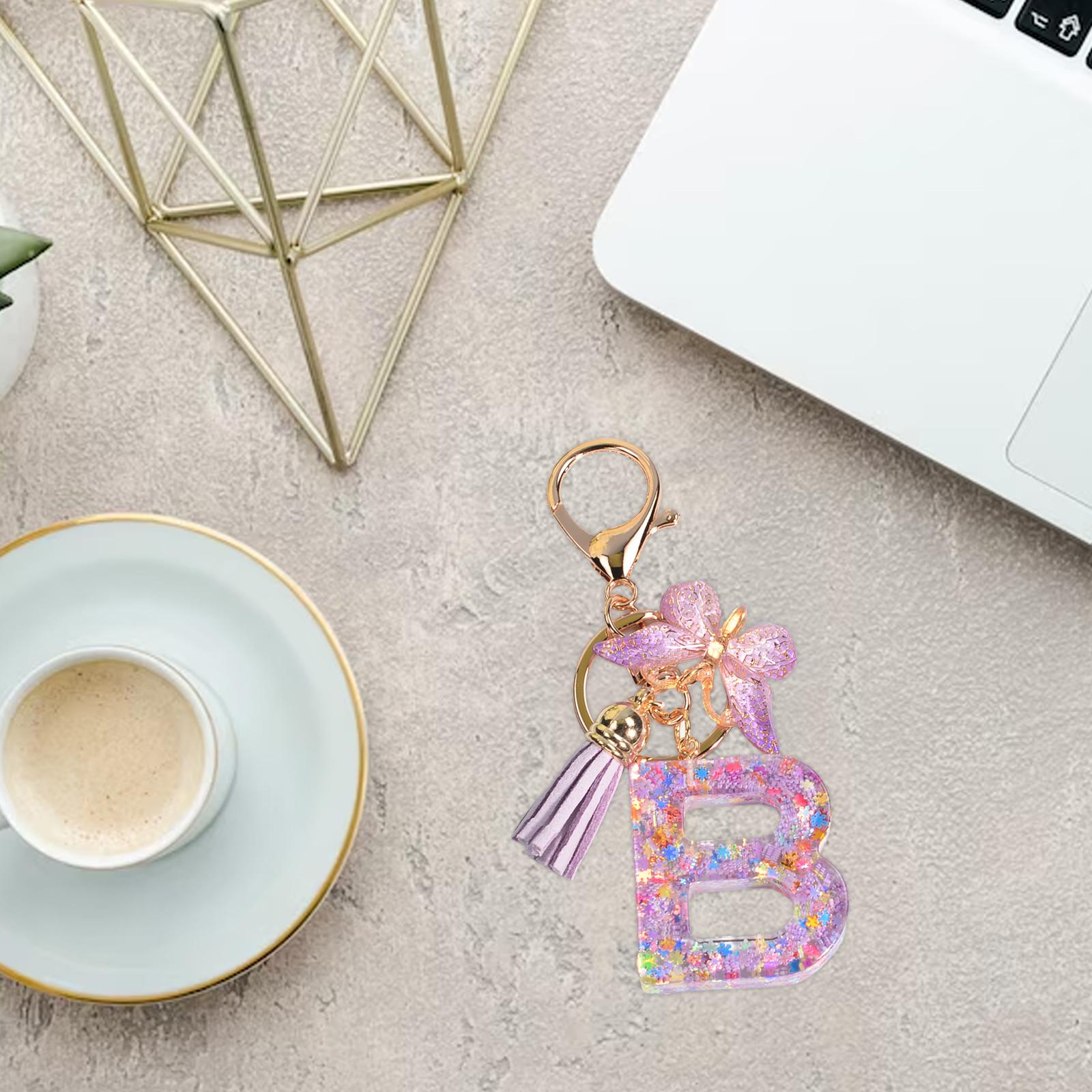 3xResin Keychain Ornaments Girls Women Gifts English Alphabet Keyring Keychain B
