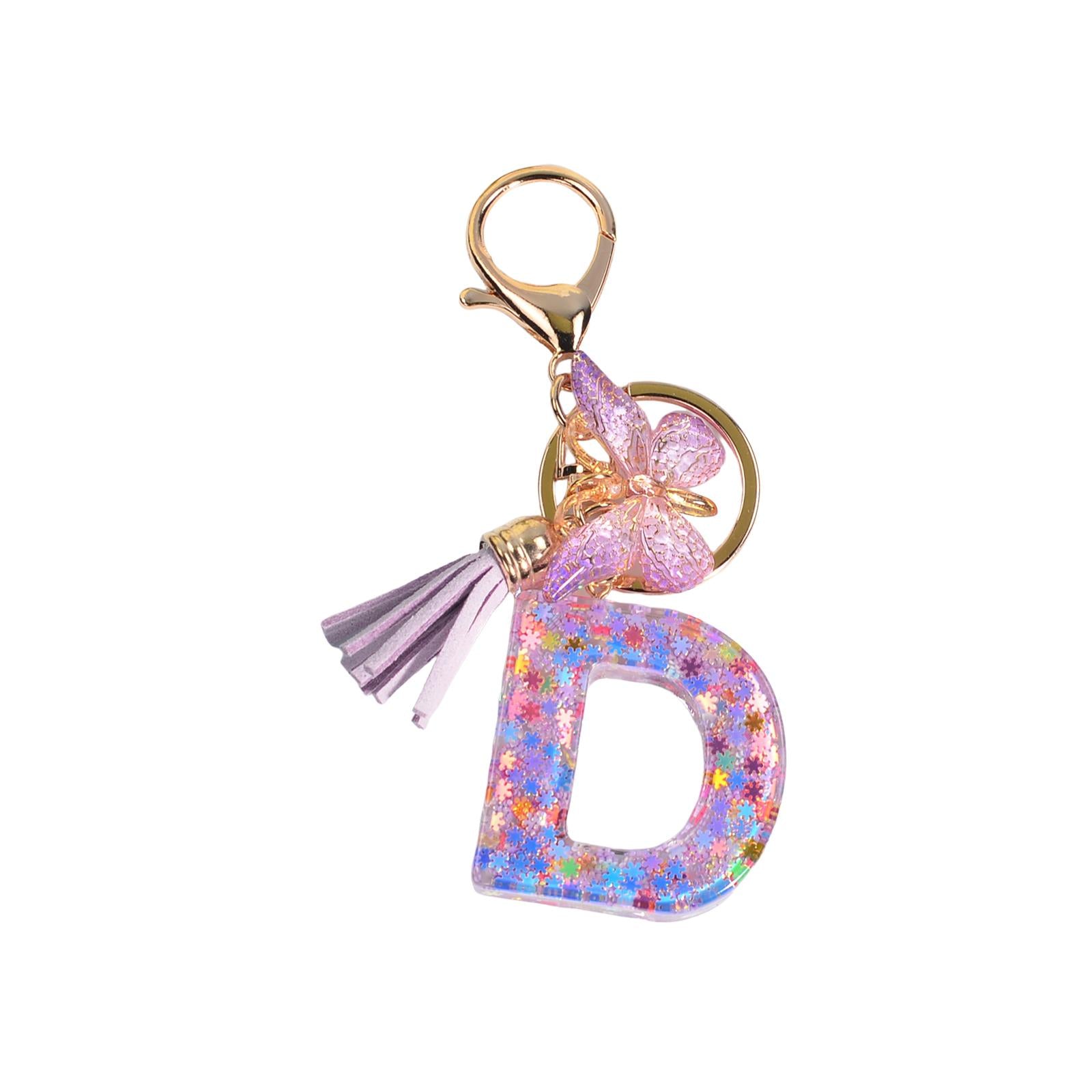2xResin Keychain Ornaments Girls Women Gifts English Alphabet Keyring Keychain D