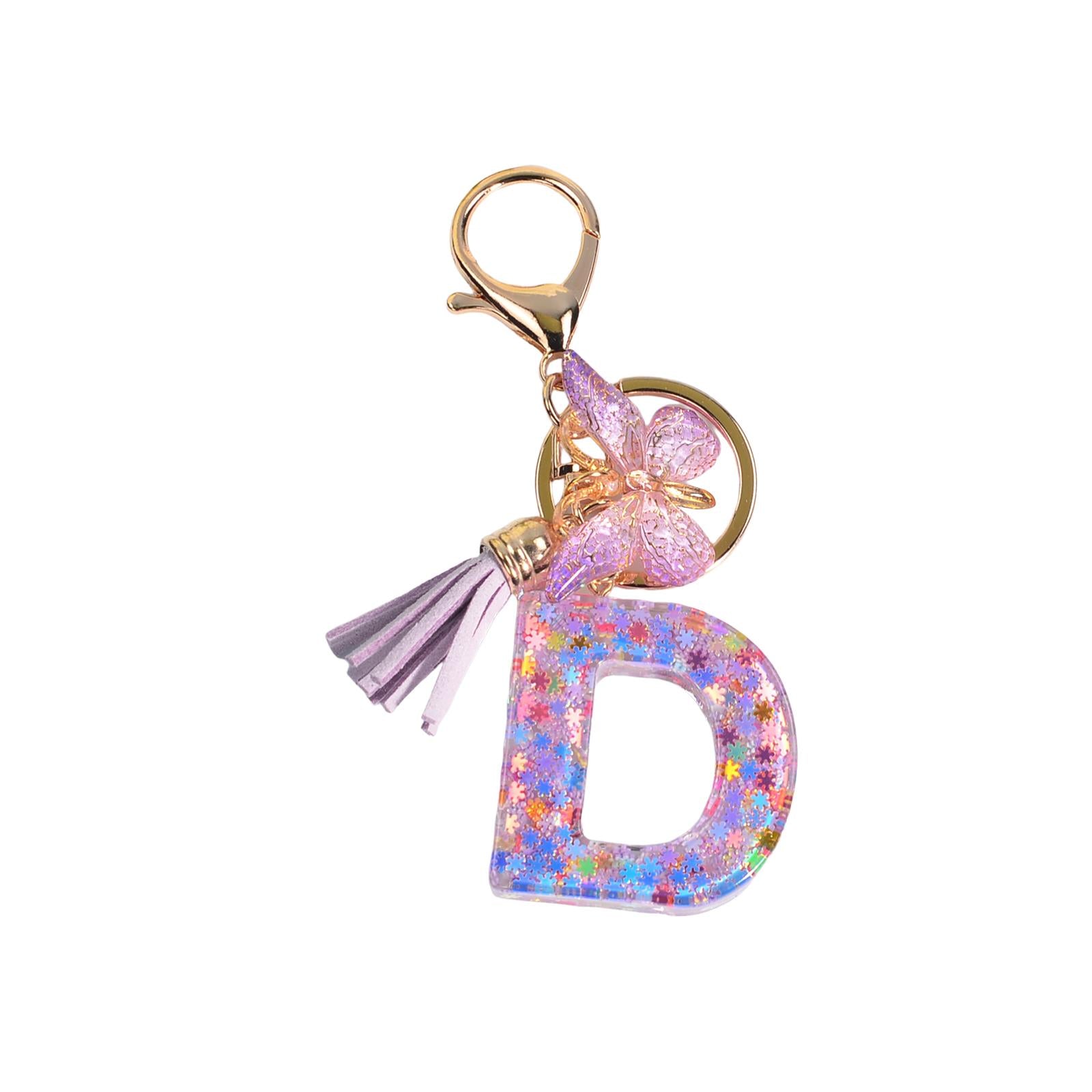3xResin Keychain Ornaments Girls Women Gifts English Alphabet Keyring Keychain D