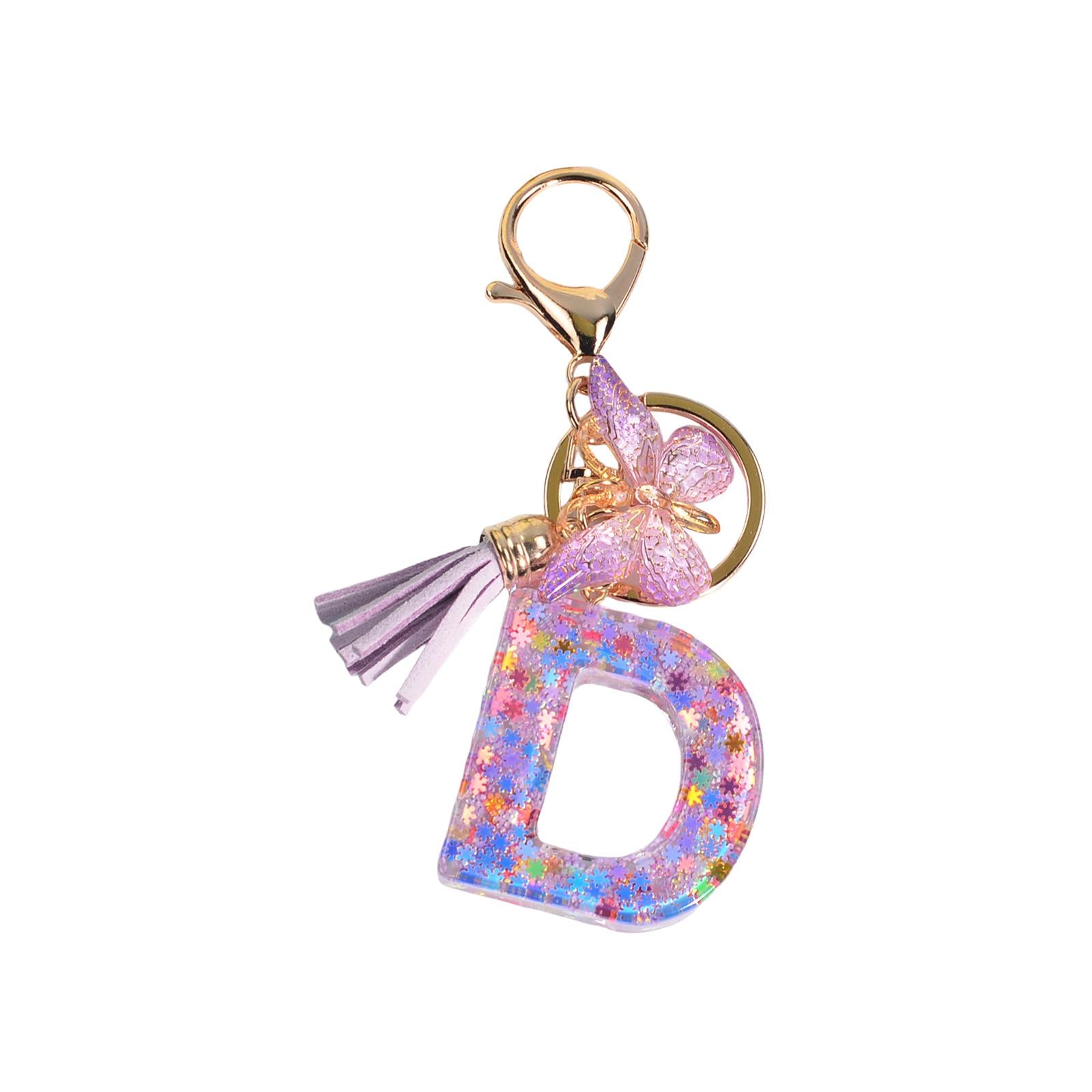 3xResin Keychain Ornaments Girls Women Gifts English Alphabet Keyring Keychain D