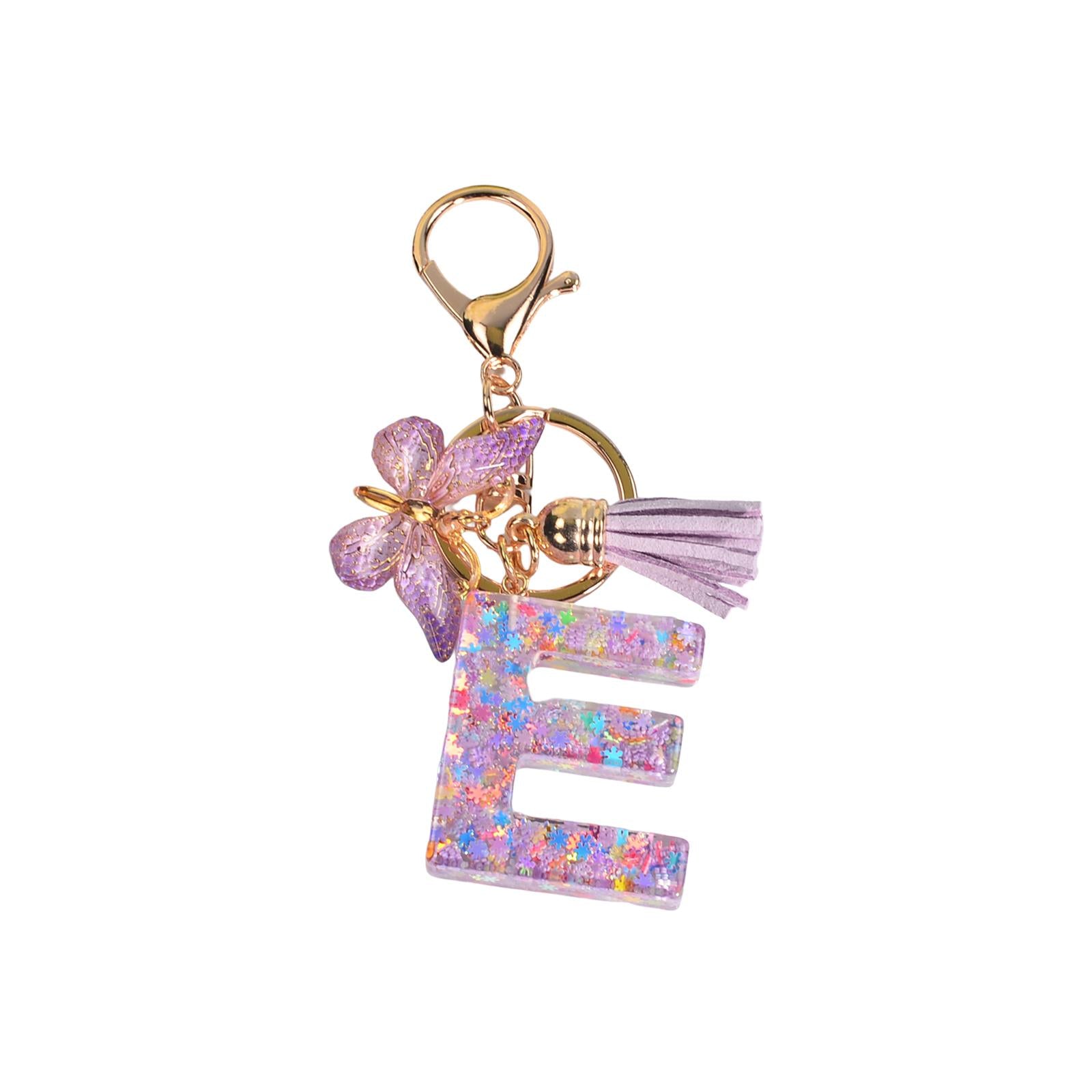 2xResin Keychain Ornaments Girls Women Gifts English Alphabet Keyring Keychain E