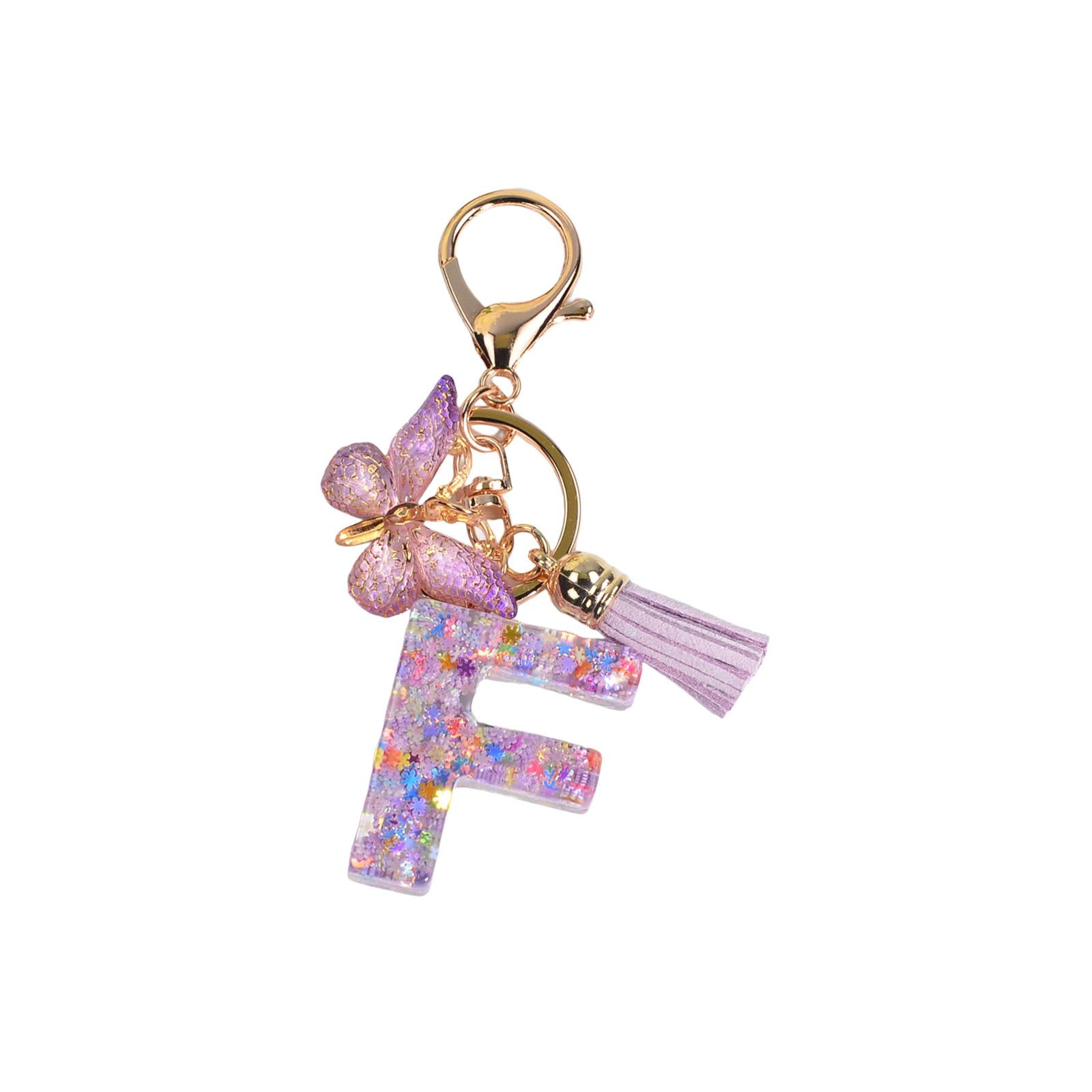 3xResin Keychain Ornaments Girls Women Gifts English Alphabet Keyring Keychain F
