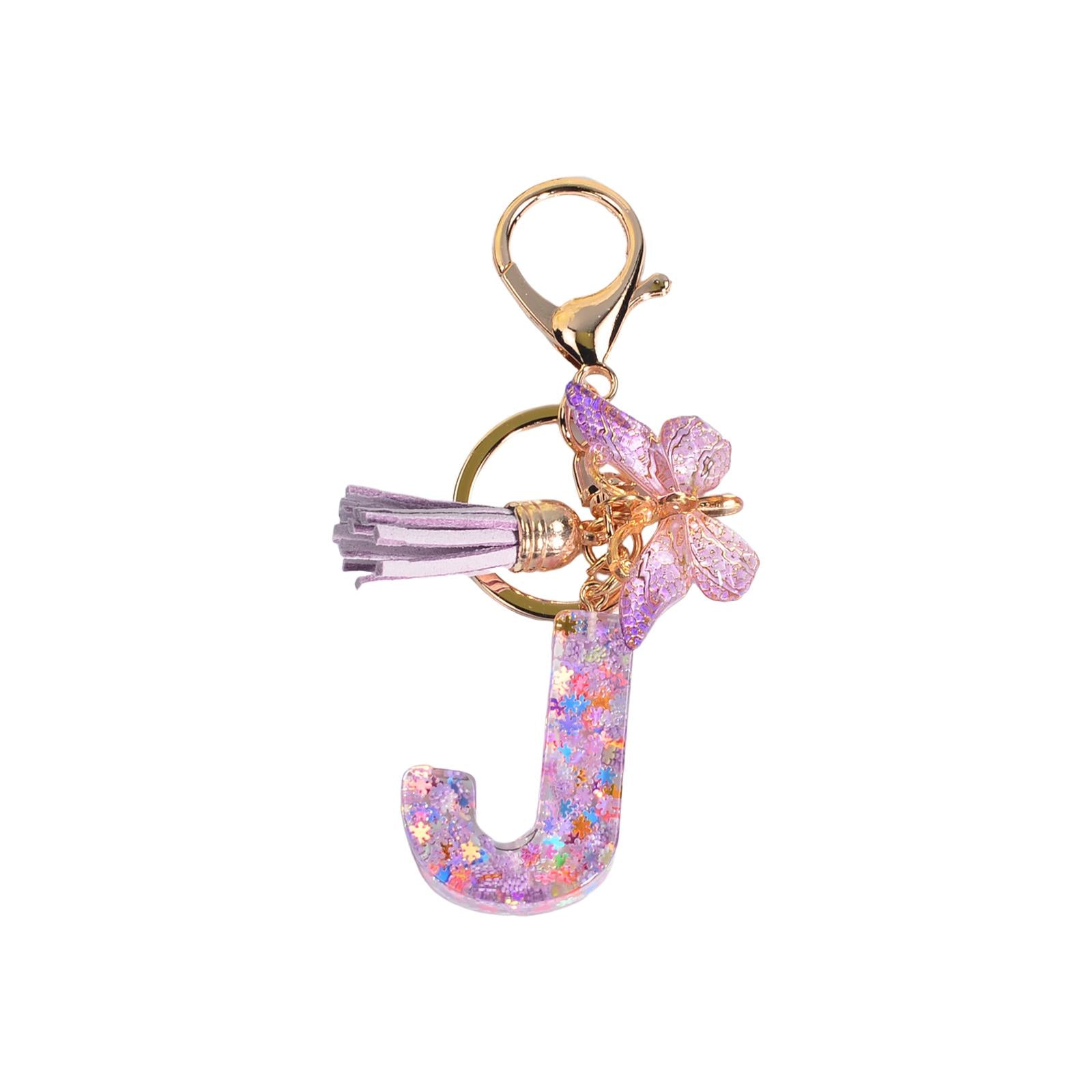 4xResin Keychain Ornaments Girls Women Gifts English Alphabet Keyring Keychain J