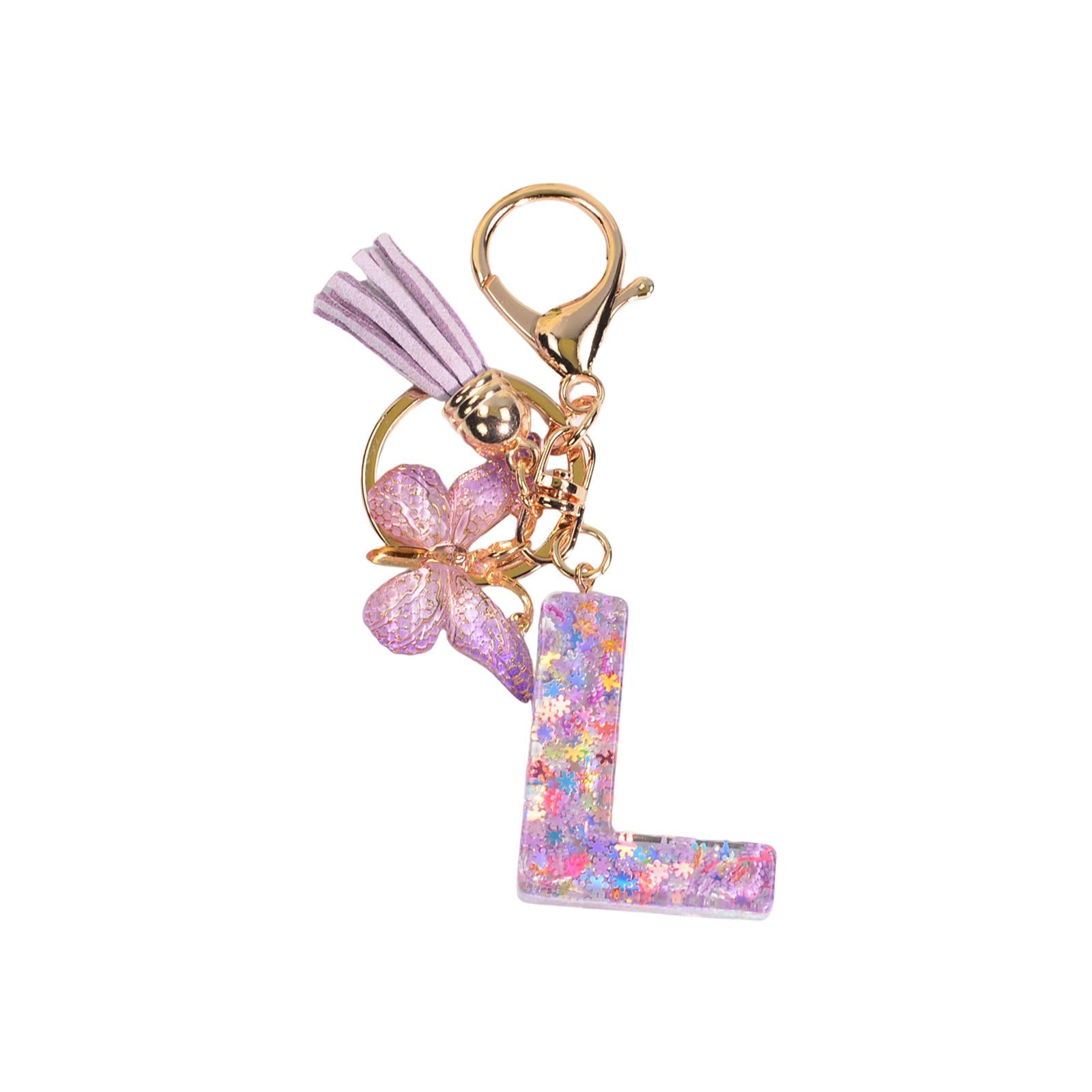 2xResin Keychain Ornaments Girls Women Gifts English Alphabet Keyring Keychain L