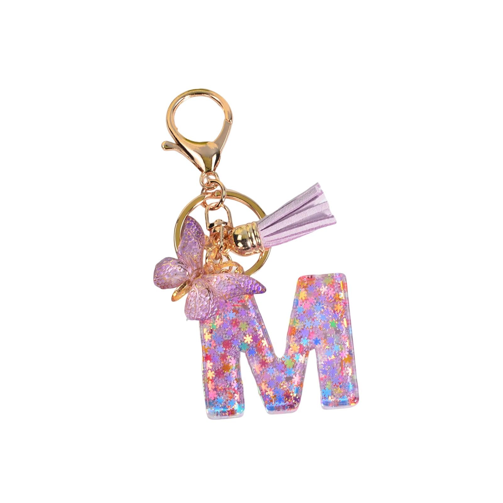 4xResin Keychain Ornaments Girls Women Gifts English Alphabet Keyring Keychain M