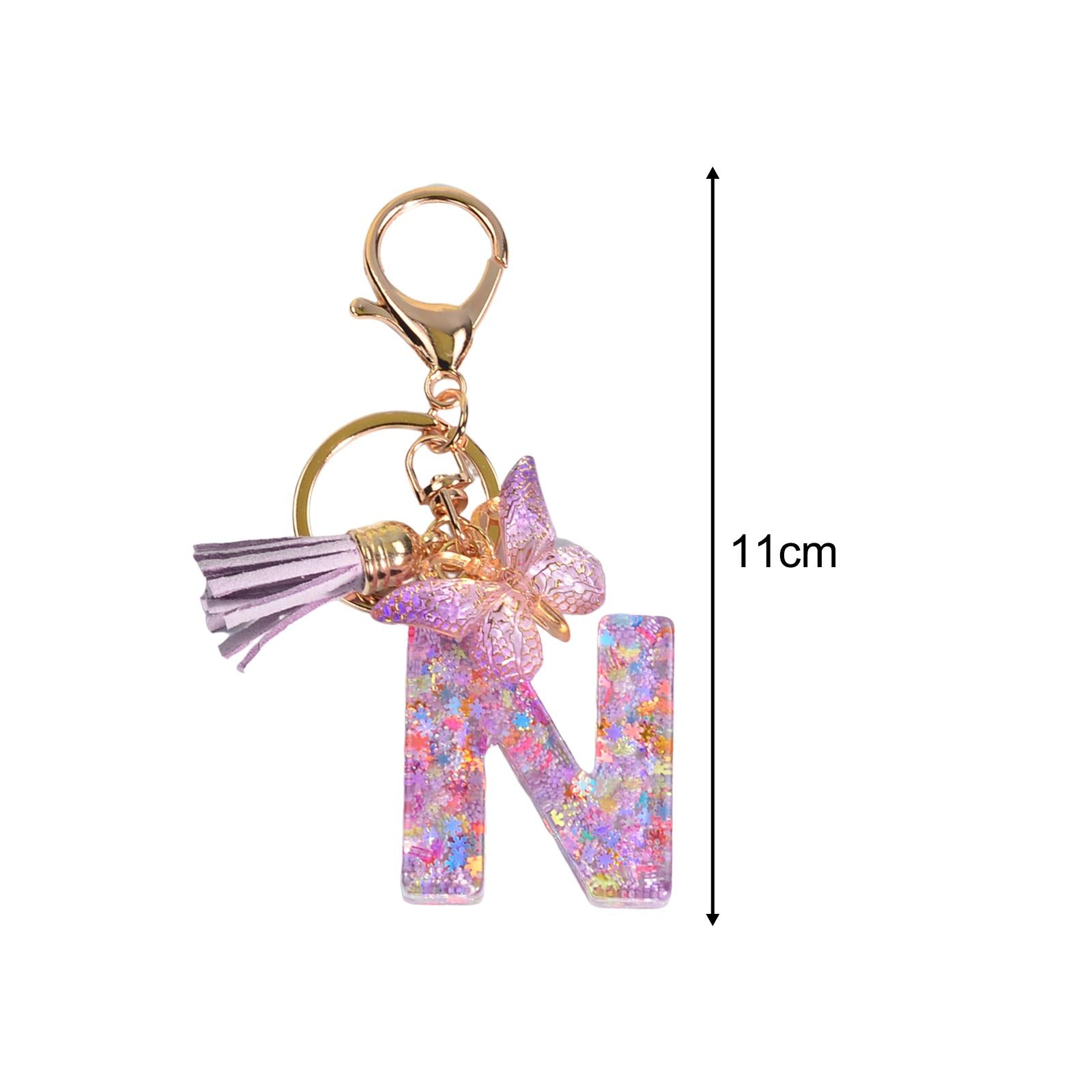 4xResin Keychain Ornaments Girls Women Gifts English Alphabet Keyring Keychain N