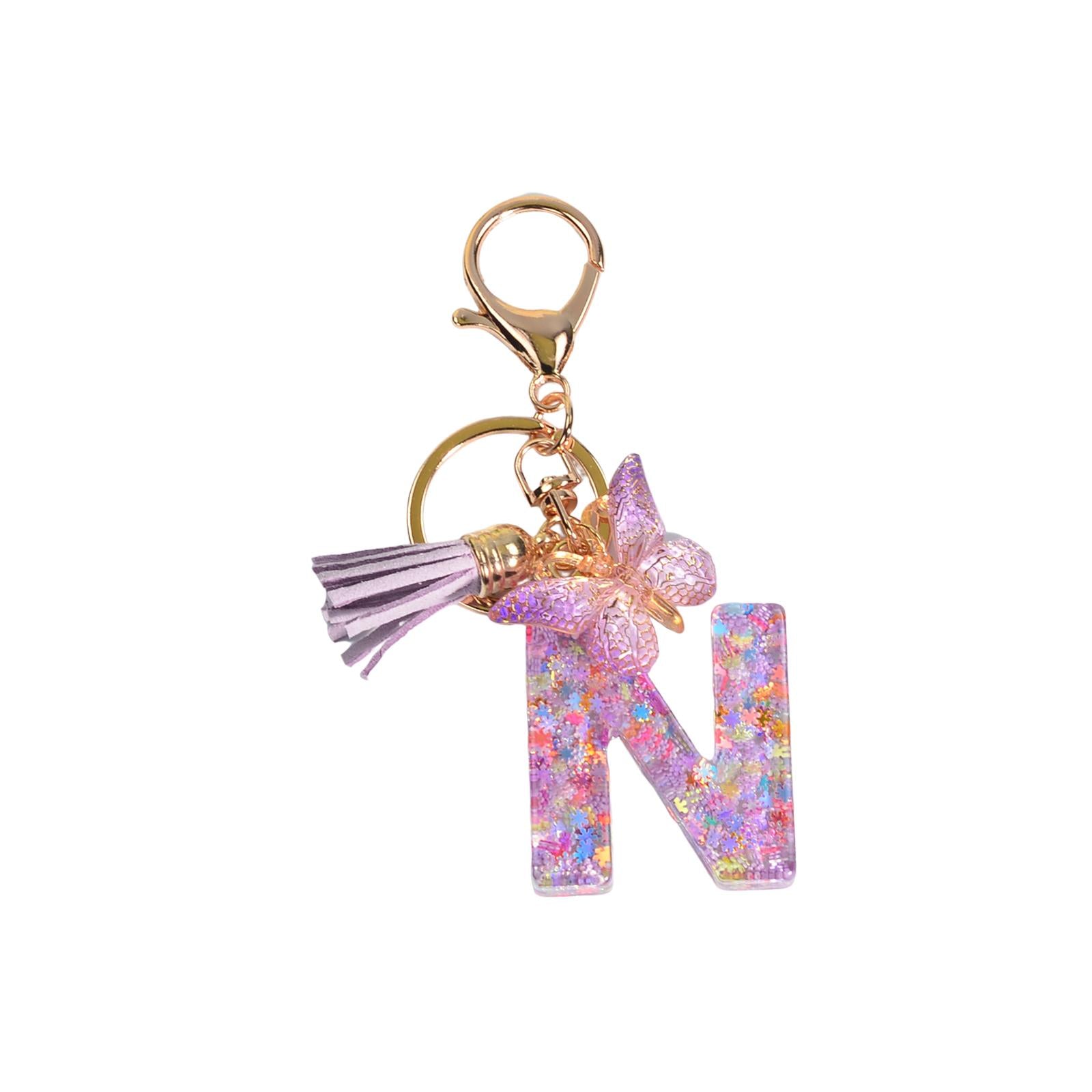 4xResin Keychain Ornaments Girls Women Gifts English Alphabet Keyring Keychain N