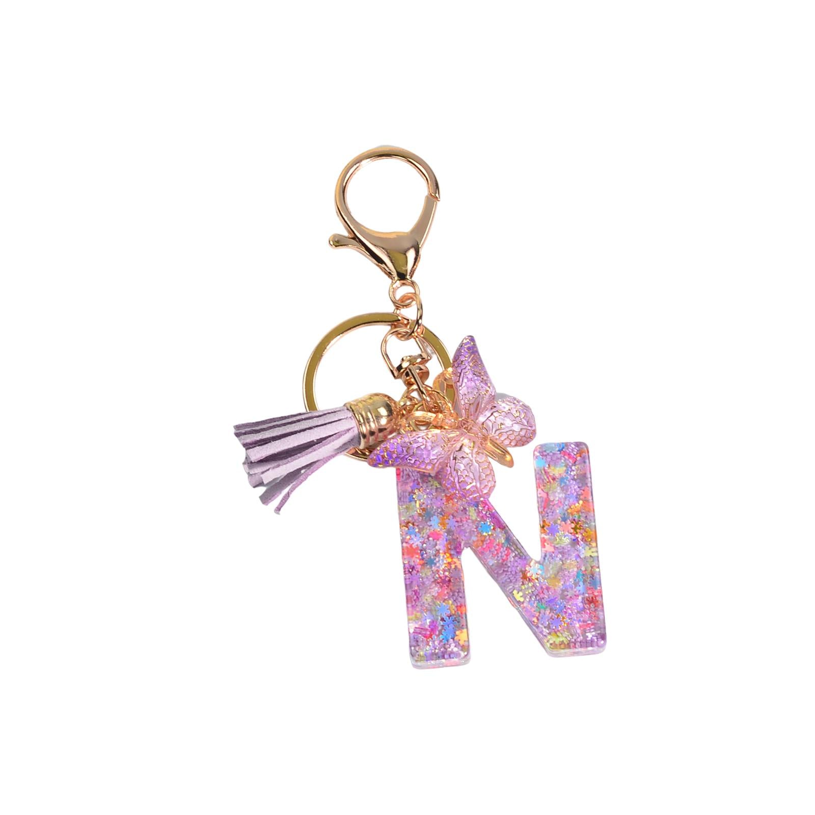 2xResin Keychain Ornaments Girls Women Gifts English Alphabet Keyring Keychain N