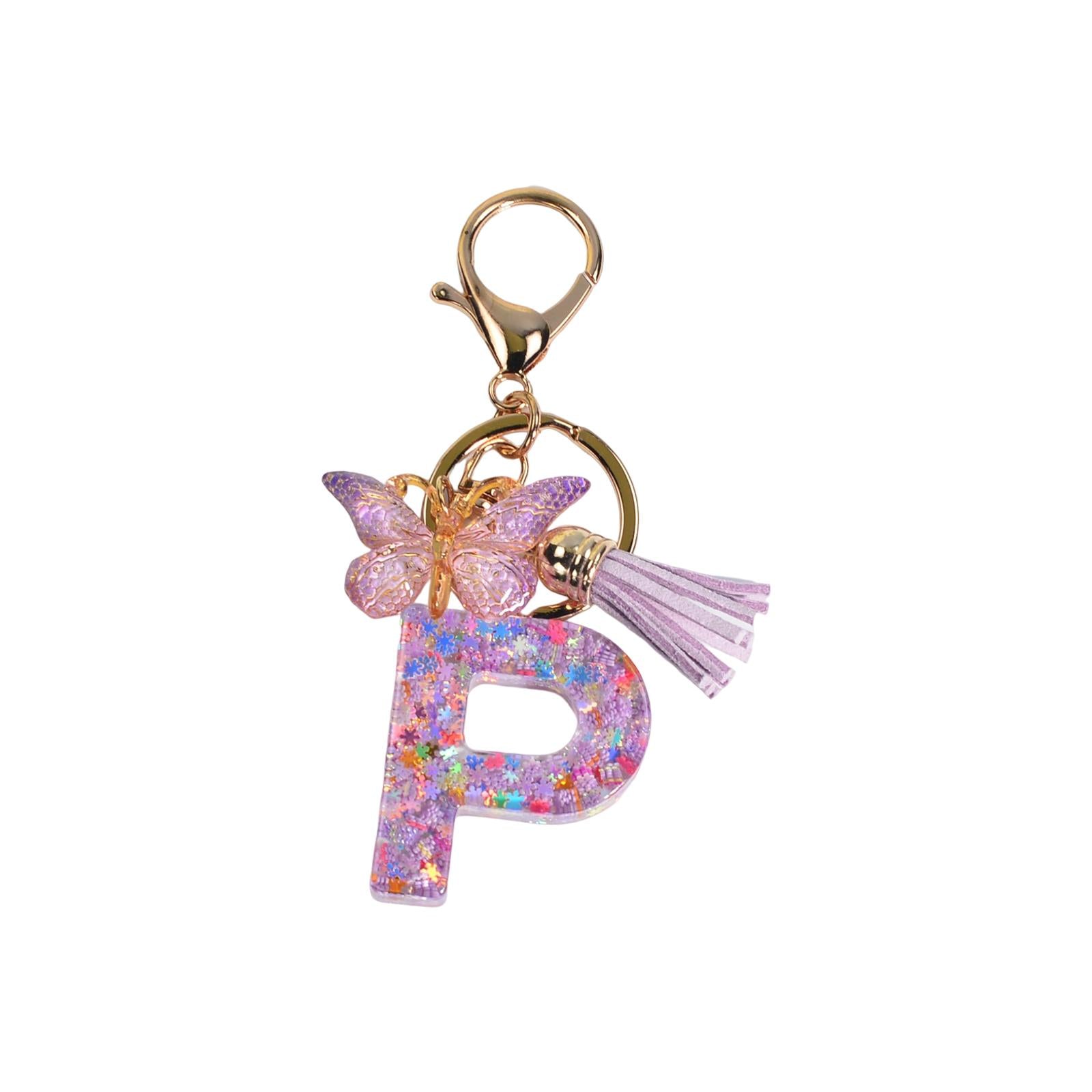 2xResin Keychain Ornaments Girls Women Gifts English Alphabet Keyring Keychain P