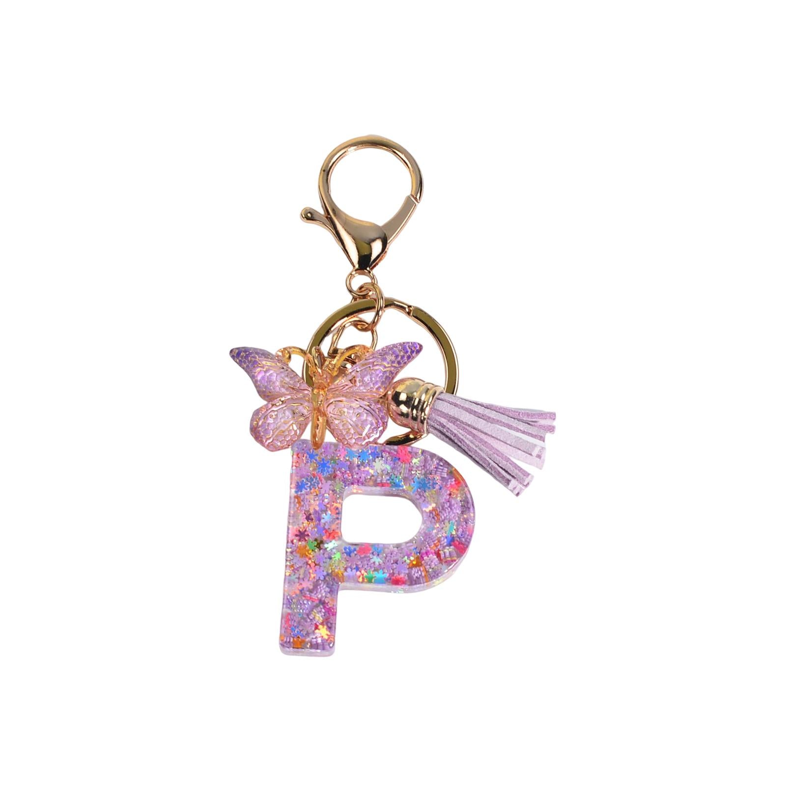 4xResin Keychain Ornaments Girls Women Gifts English Alphabet Keyring Keychain P