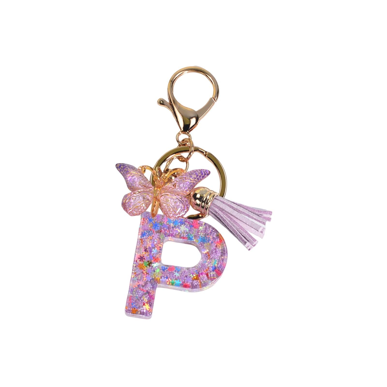 2xResin Keychain Ornaments Girls Women Gifts English Alphabet Keyring Keychain P