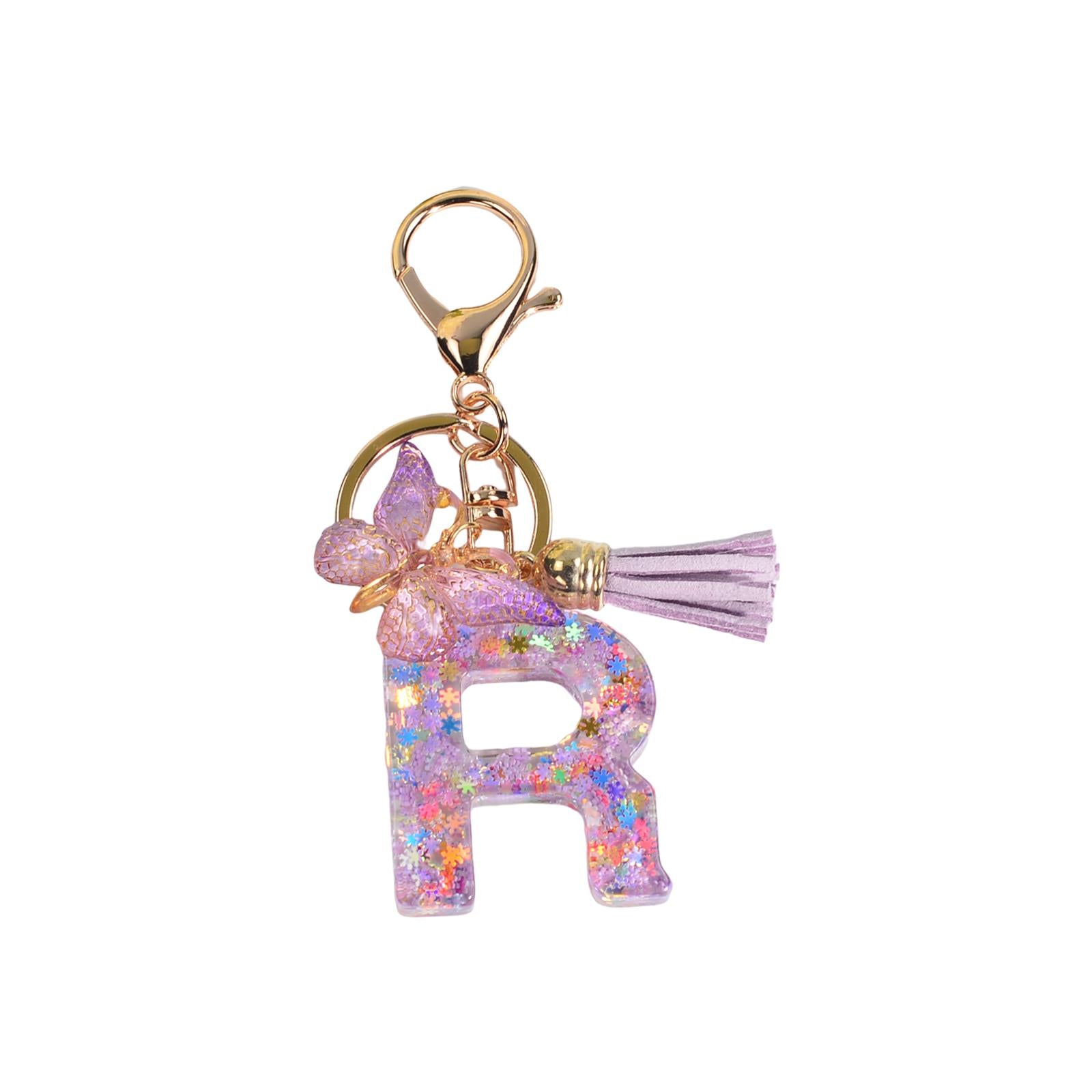 2xResin Keychain Ornaments Girls Women Gifts English Alphabet Keyring Keychain R