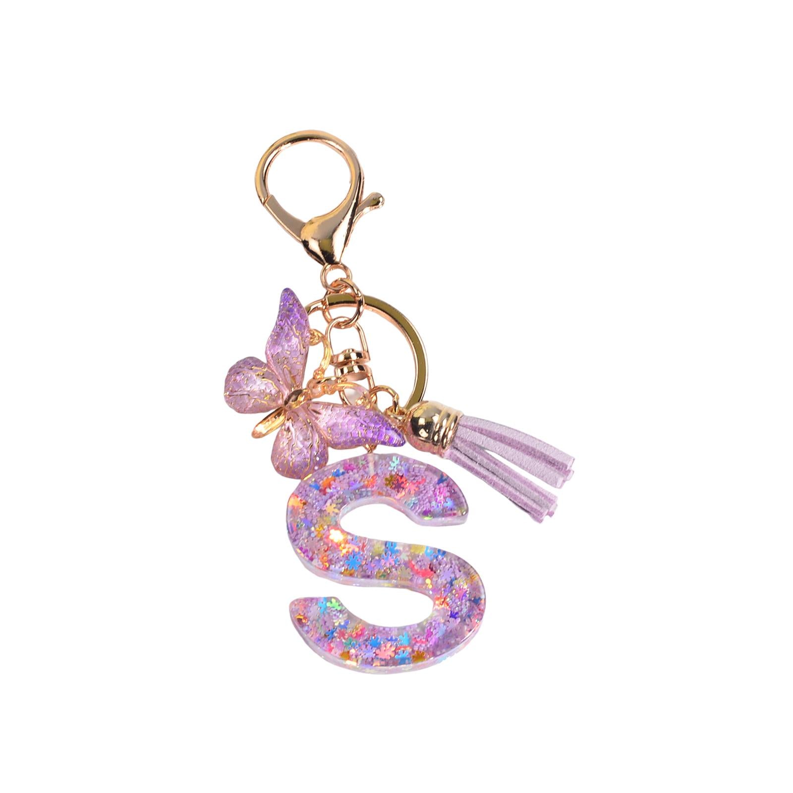4xResin Keychain Ornaments Girls Women Gifts English Alphabet Keyring Keychain S