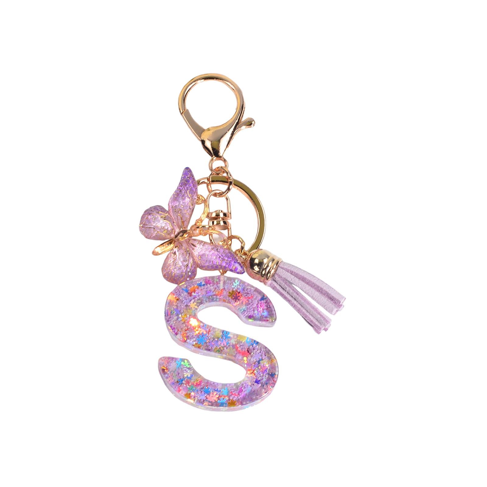2xResin Keychain Ornaments Girls Women Gifts English Alphabet Keyring Keychain S