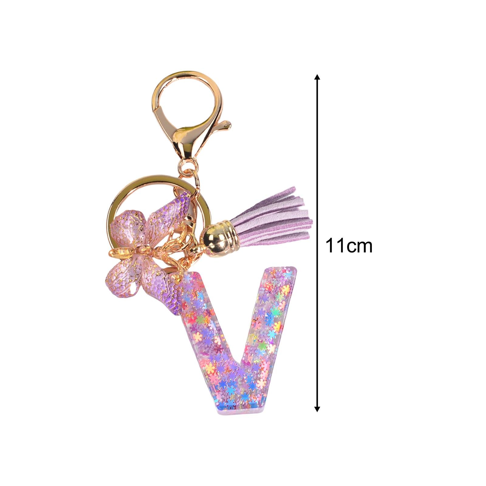 4xResin Keychain Ornaments Girls Women Gifts English Alphabet Keyring Keychain V