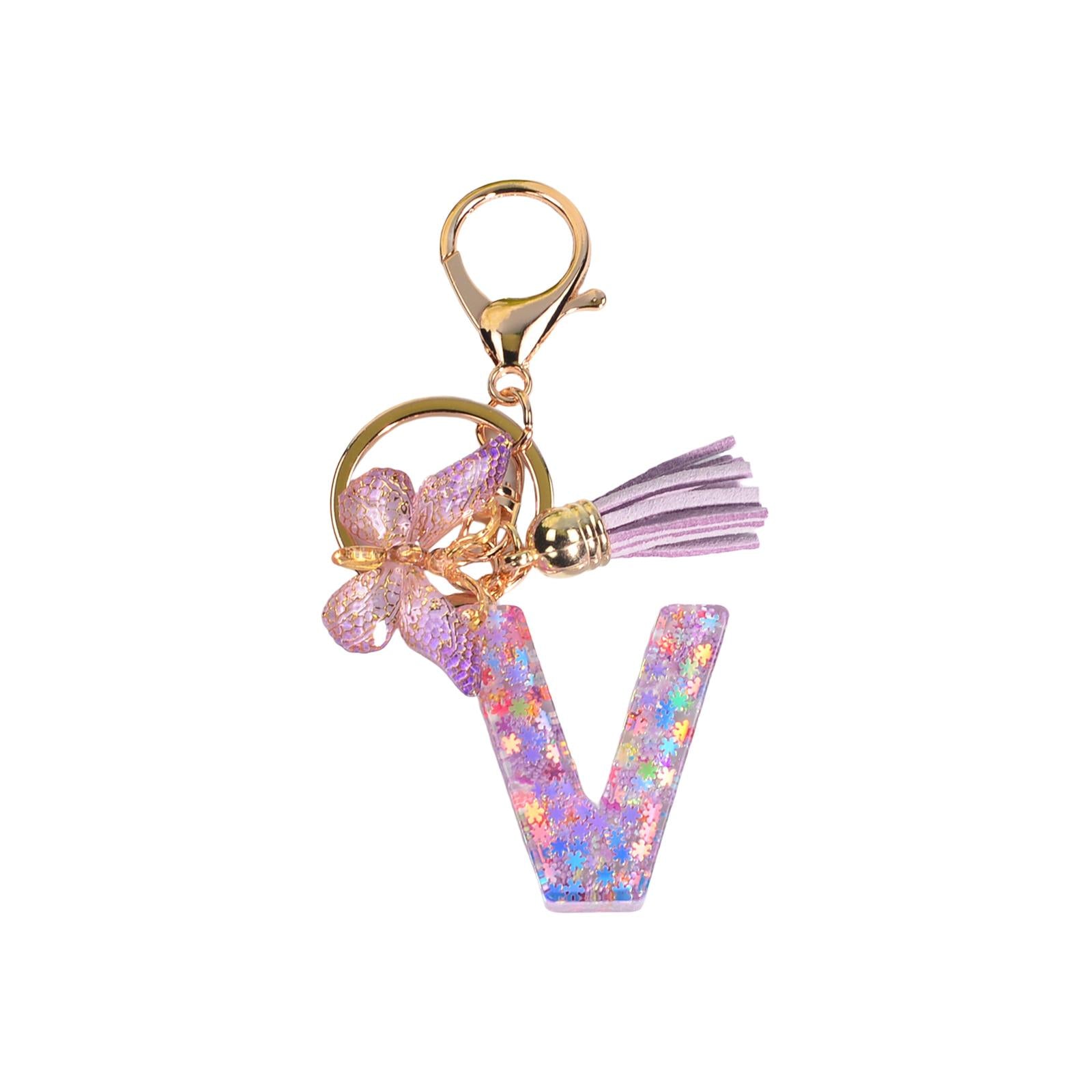 3xResin Keychain Ornaments Girls Women Gifts English Alphabet Keyring Keychain V