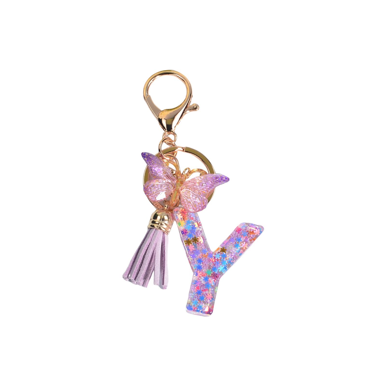4xResin Keychain Ornaments Girls Women Gifts English Alphabet Keyring Keychain Y
