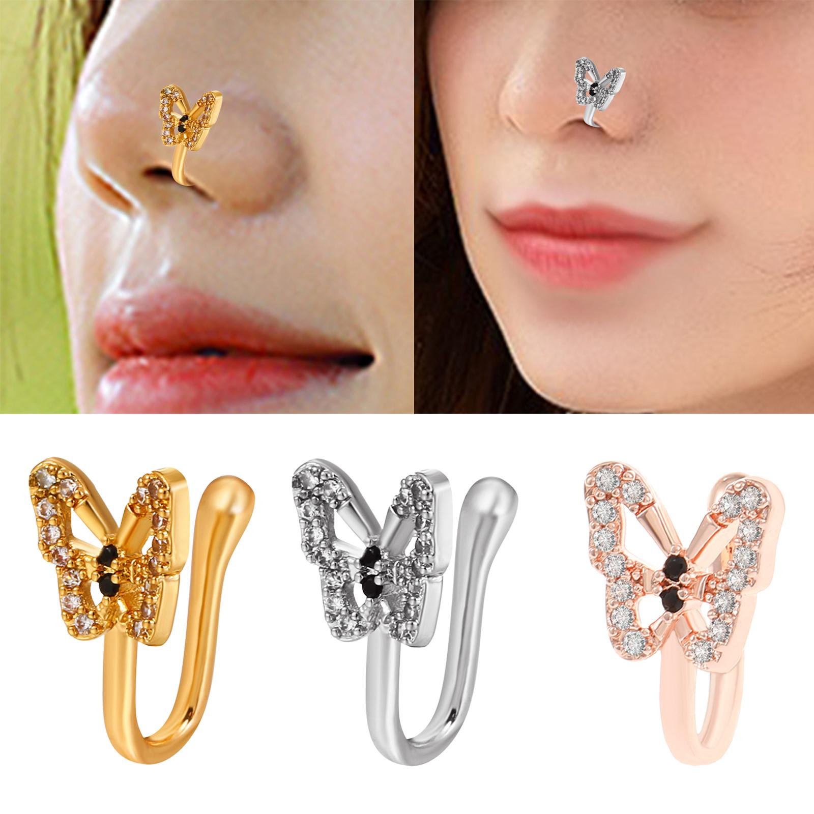 3xFake Nose Ring Rhinestone Copper No Piercing Clip on Nose Ring for Women Men Aureate