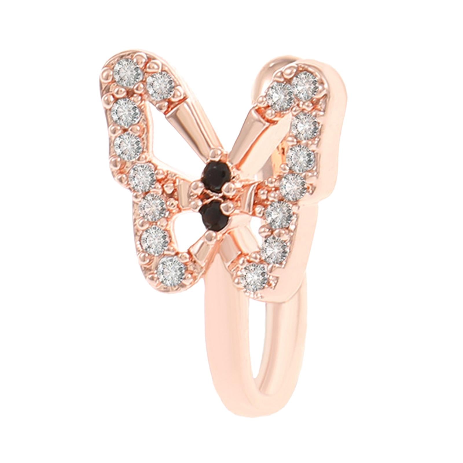 4xFake Nose Ring Rhinestone Copper No Piercing Clip on Nose Ring for Women Men Rose Aureate