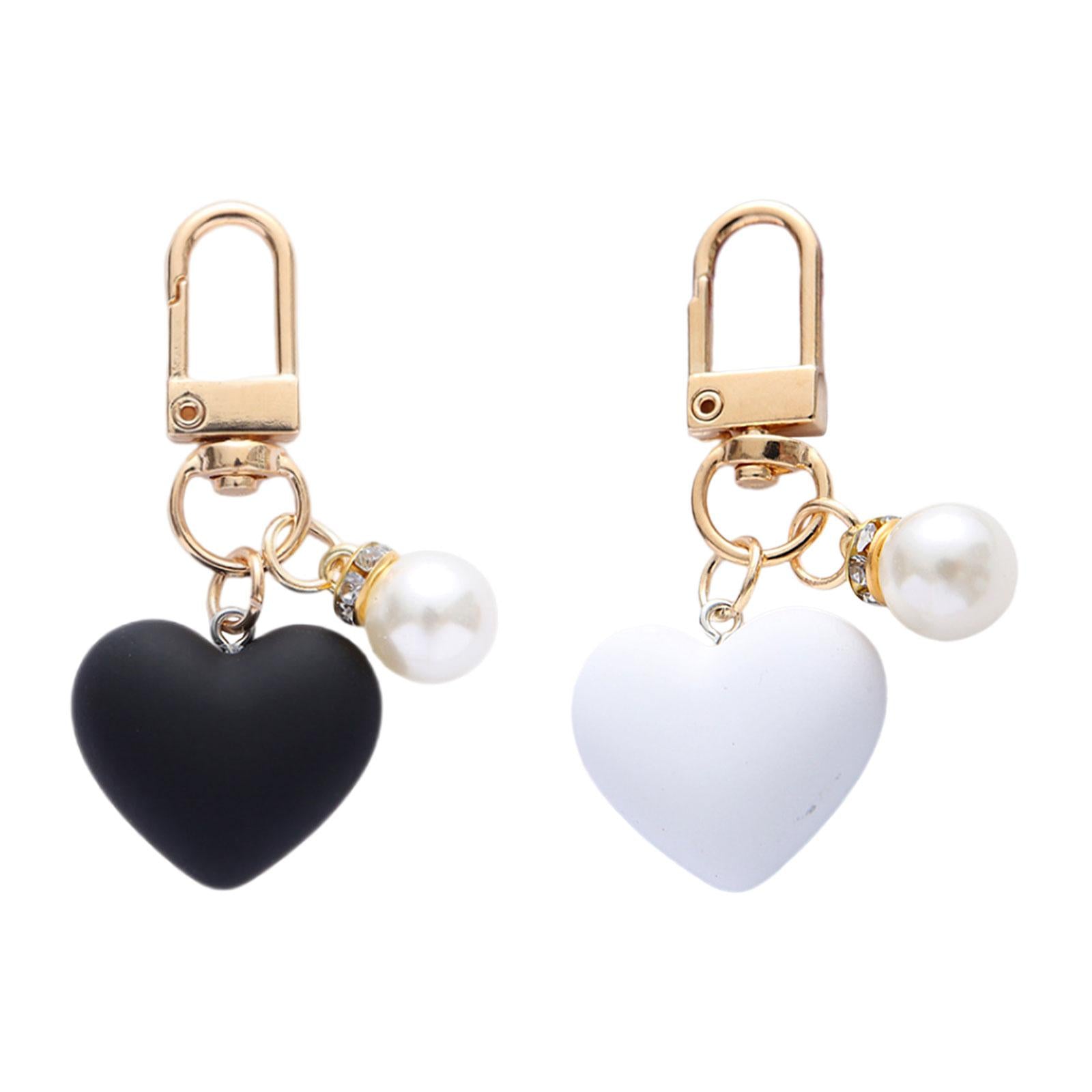 2xHeart Keyring Keychain Creative Gift for Key Backpack Handbag Decor Key Ring Black