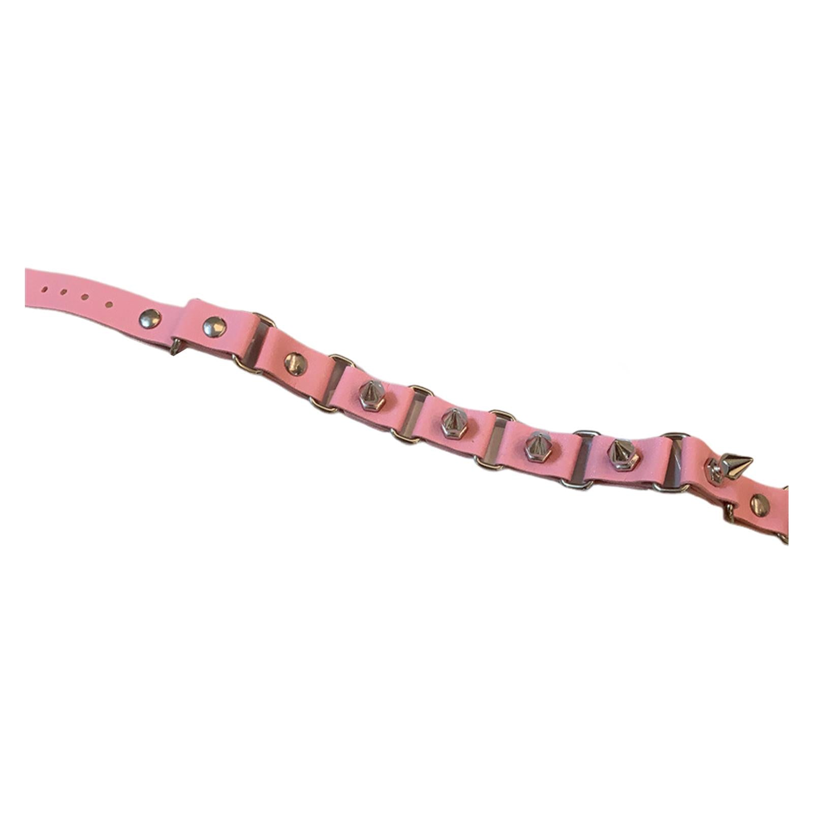 Punk PU Leather Choker Gothic Rivet Choker for Bar Birthday Gift Party Pink