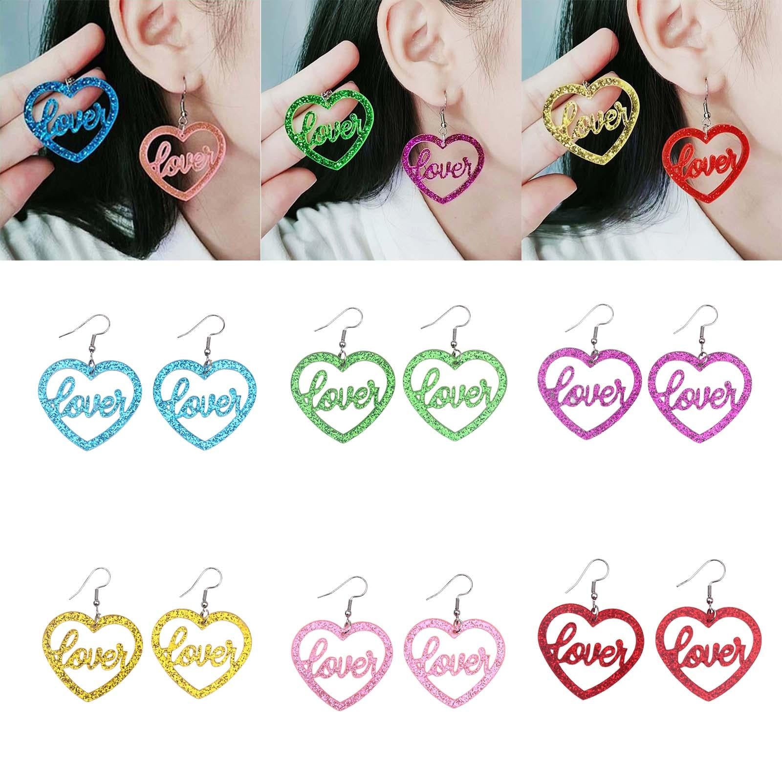 Heart Earrings Love Heart Dangle Earrings for Engagement Dating Mother's Day Blue