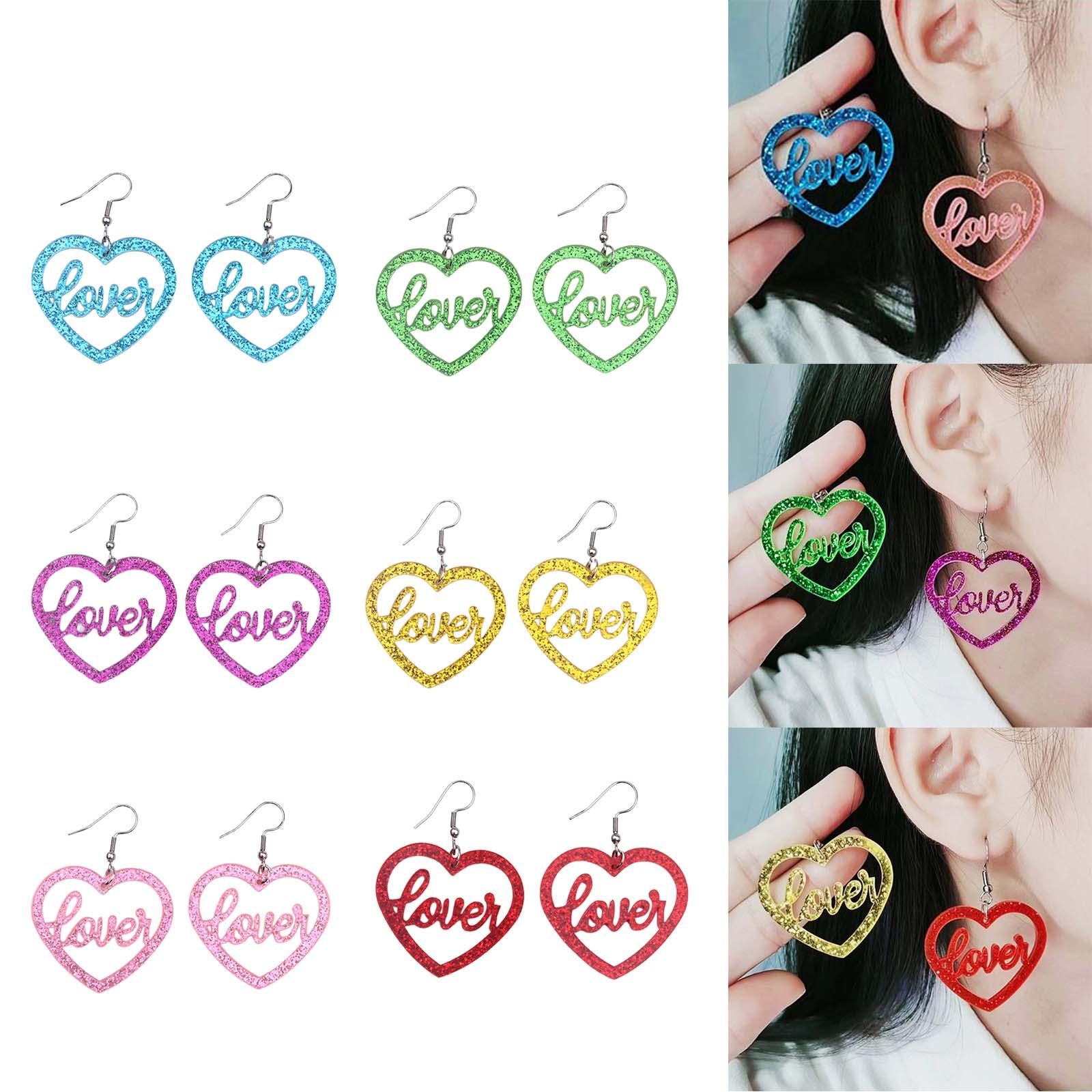 Heart Earrings Love Heart Dangle Earrings for Engagement Dating Mother's Day Blue