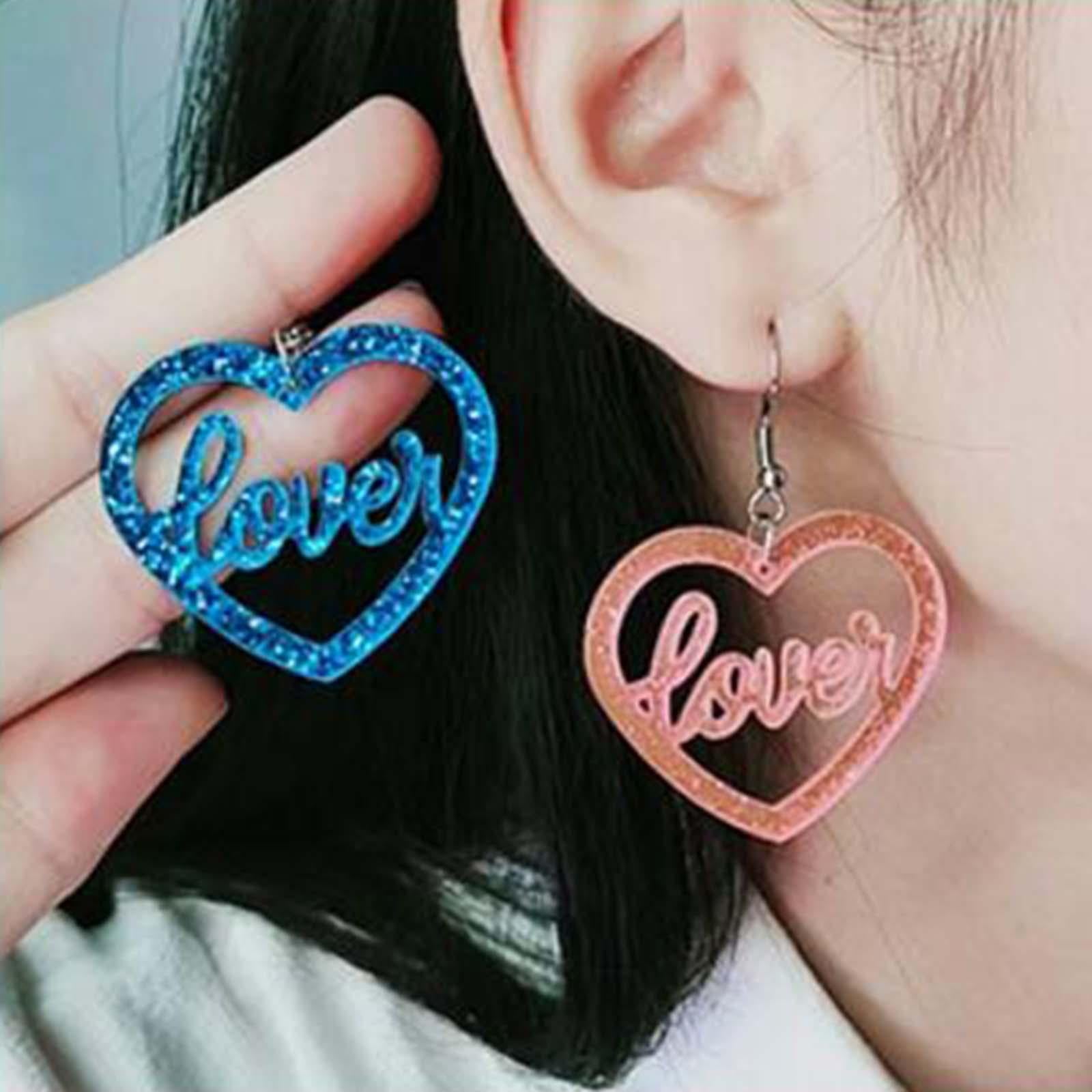 Heart Earrings Love Heart Dangle Earrings for Engagement Dating Mother's Day Blue