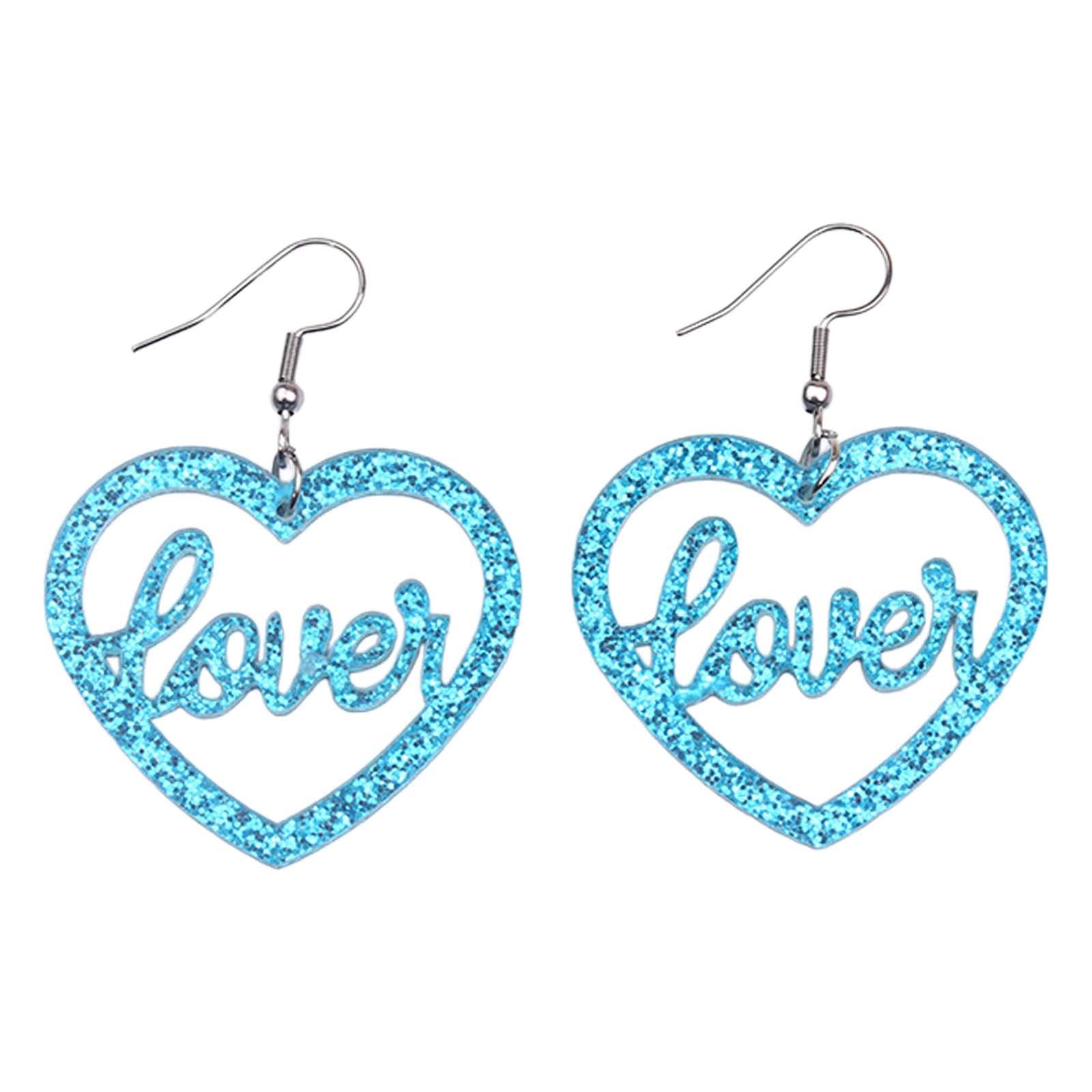 Heart Earrings Love Heart Dangle Earrings for Engagement Dating Mother's Day Blue