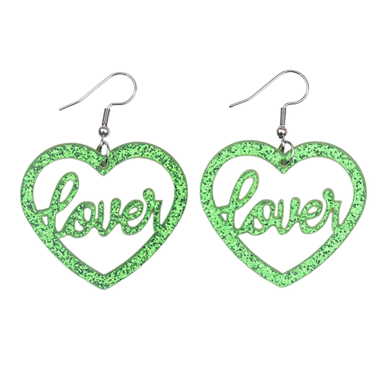 Heart Earrings Love Heart Dangle Earrings for Engagement Dating Mother's Day Green