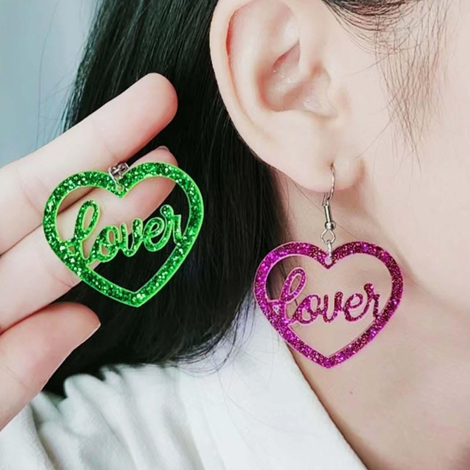 Heart Earrings Love Heart Dangle Earrings for Engagement Dating Mother's Day Purple