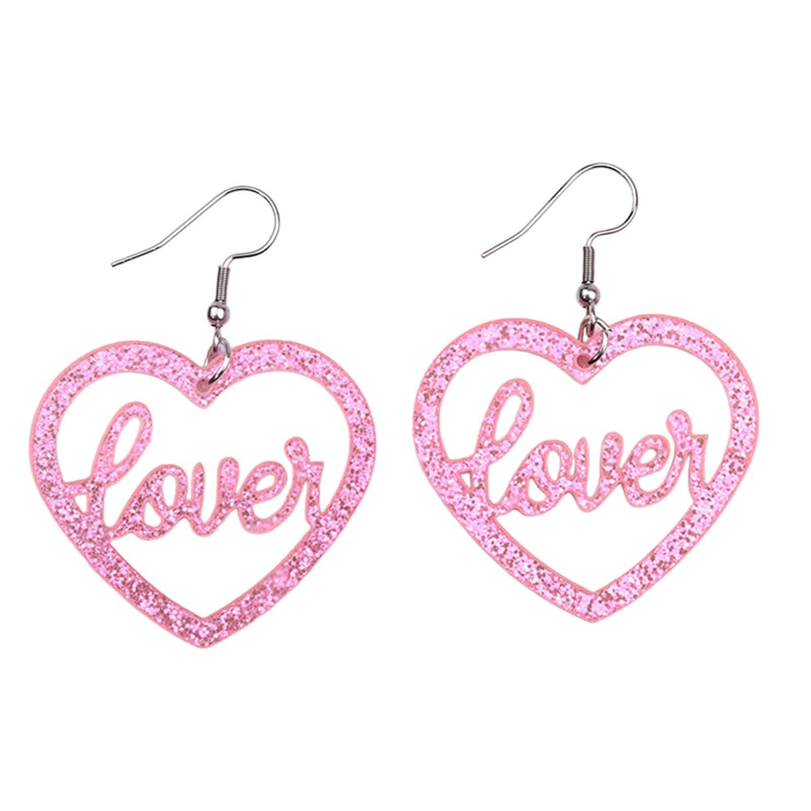 Heart Earrings Love Heart Dangle Earrings for Engagement Dating Mother's Day Pink