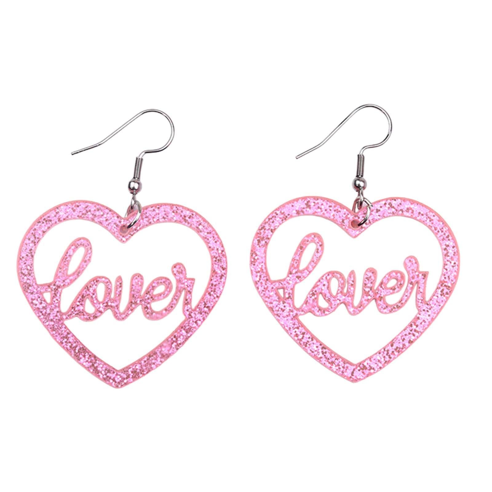 Heart Earrings Love Heart Dangle Earrings for Engagement Dating Mother's Day Pink