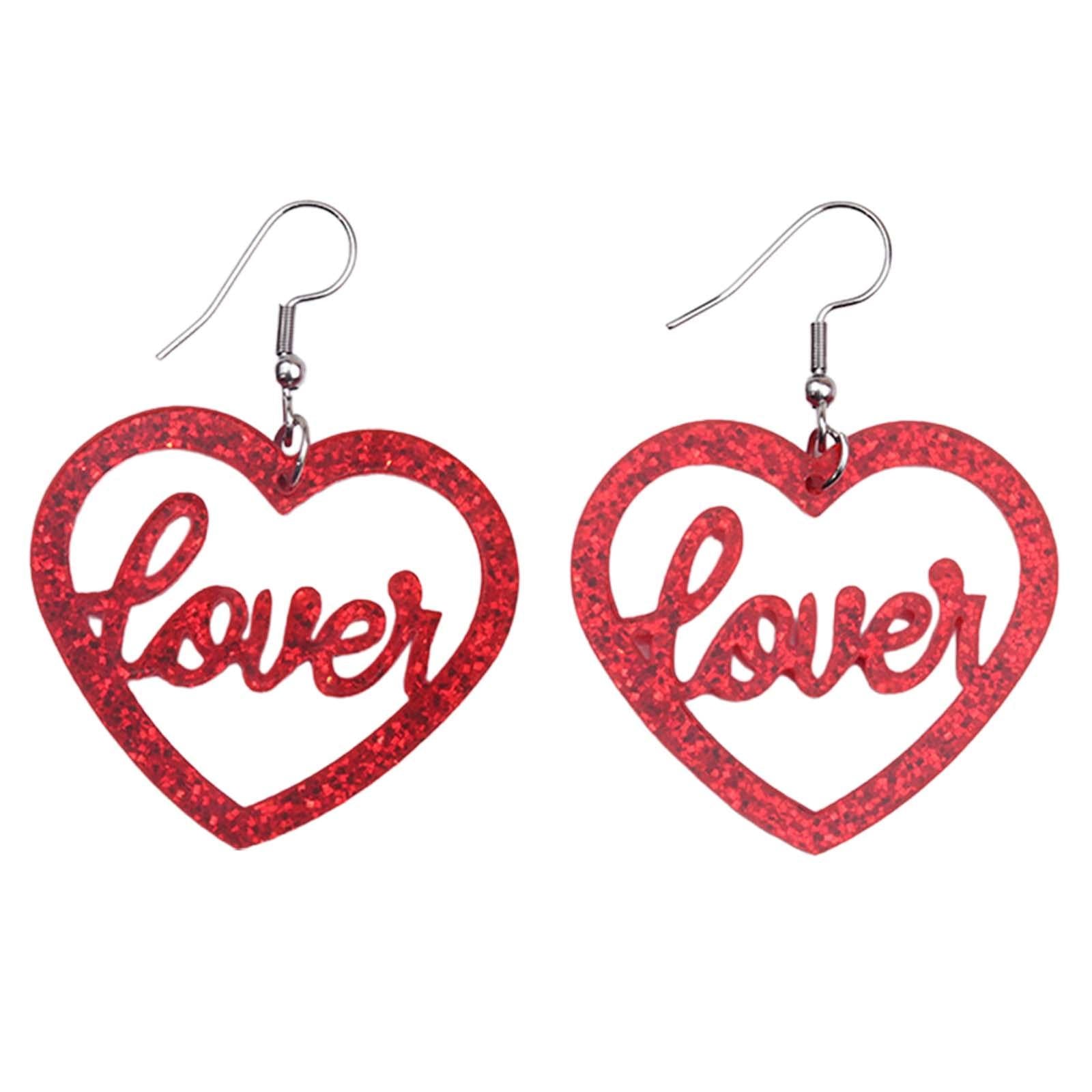 Heart Earrings Love Heart Dangle Earrings for Engagement Dating Mother's Day Red