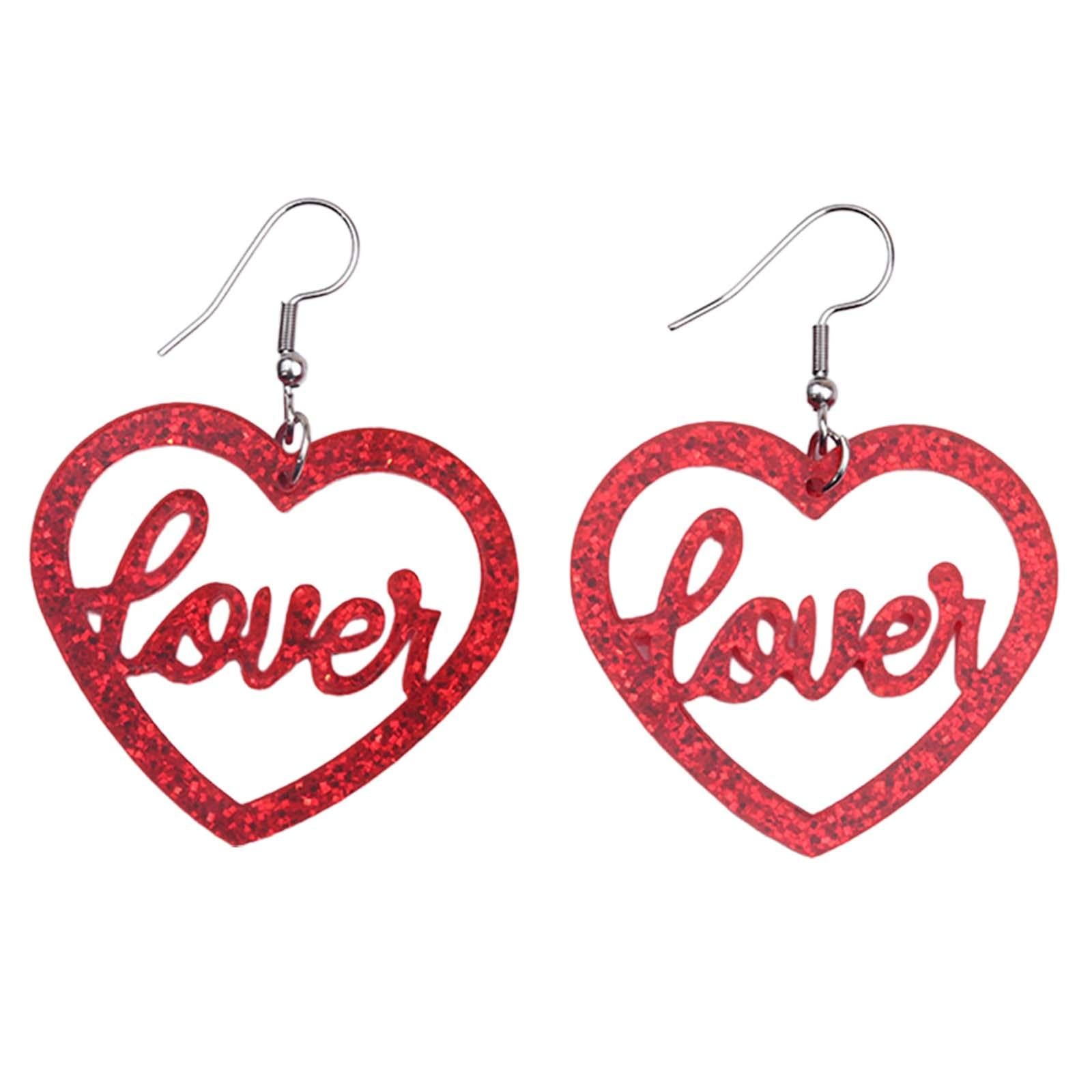 Heart Earrings Love Heart Dangle Earrings for Engagement Dating Mother's Day Red