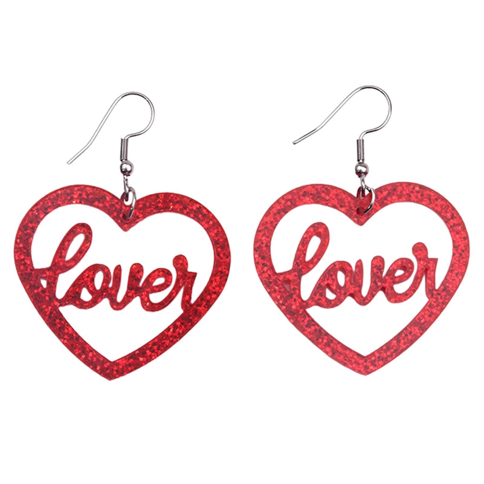 Heart Earrings Love Heart Dangle Earrings for Engagement Dating Mother's Day Red