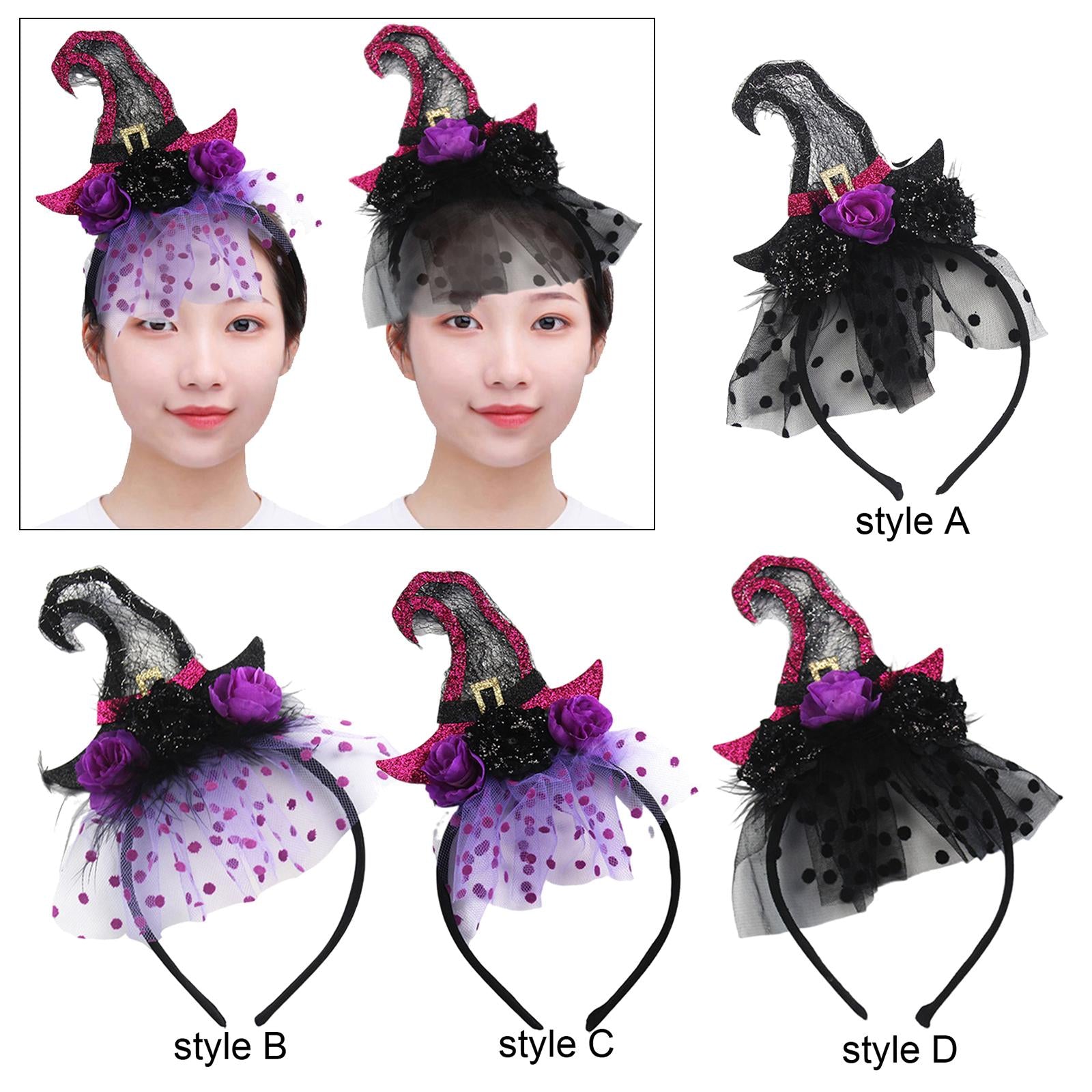 Halloween Witch Hat Headband Hair Accessory for Costume Party Carnival Women Style A