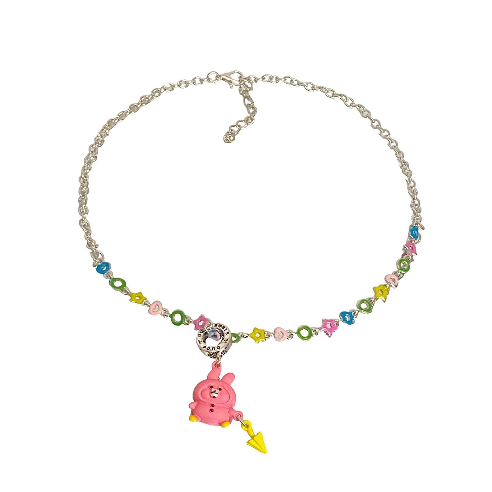 Colorful Choker Necklace Bunny Rabbit Pendant Necklace for Holiday Beach Her