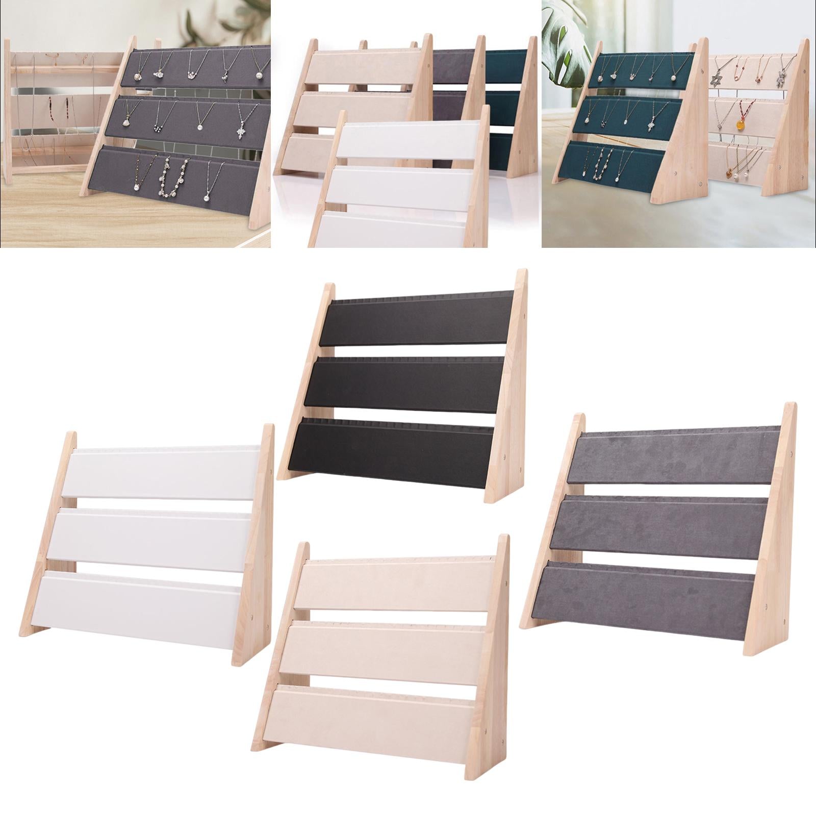 Necklace Display Stand 3 Tier Bracelet Storage for Tabletop Counter Showroom Black PU Leather