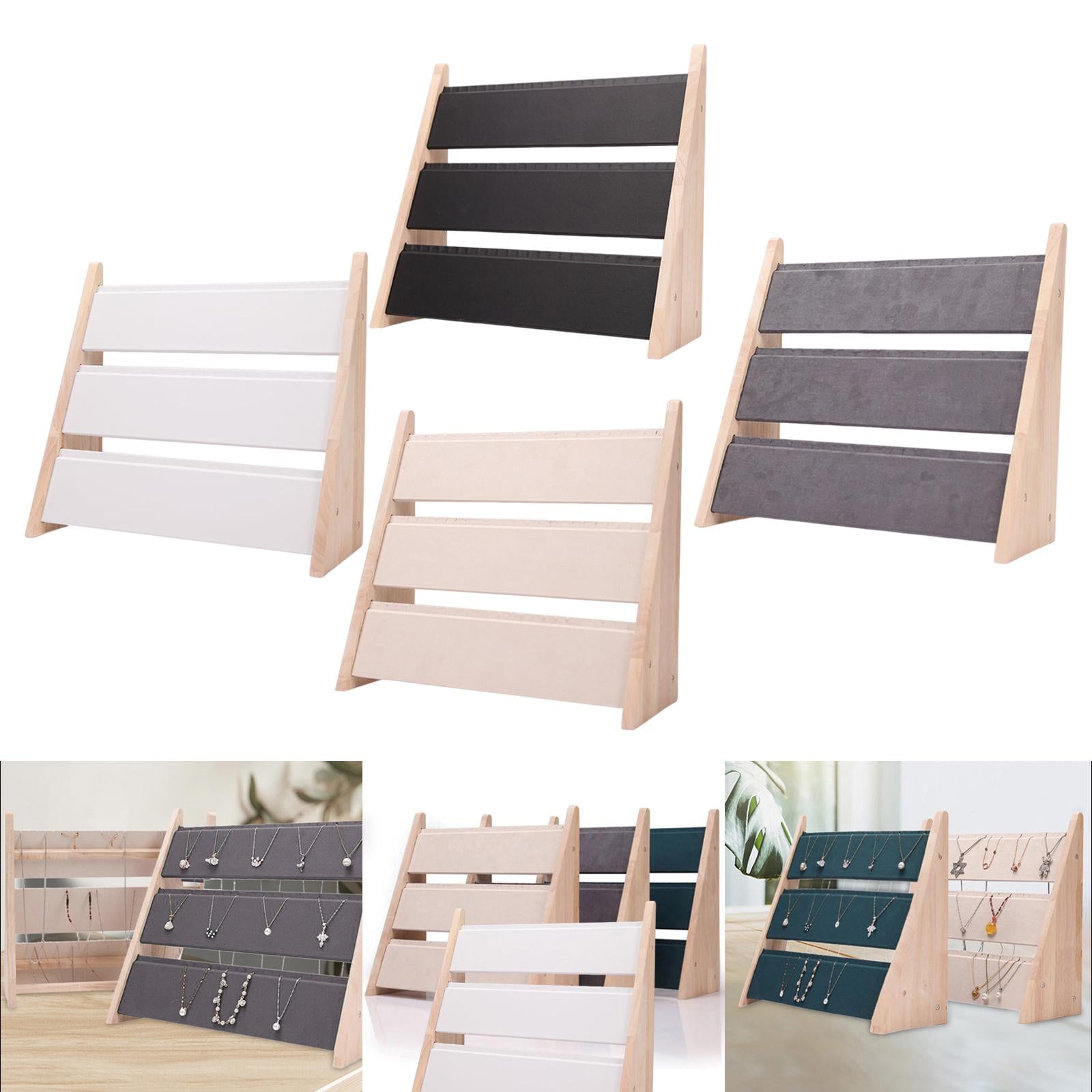 Necklace Display Stand 3 Tier Bracelet Storage for Tabletop Counter Showroom Black PU Leather