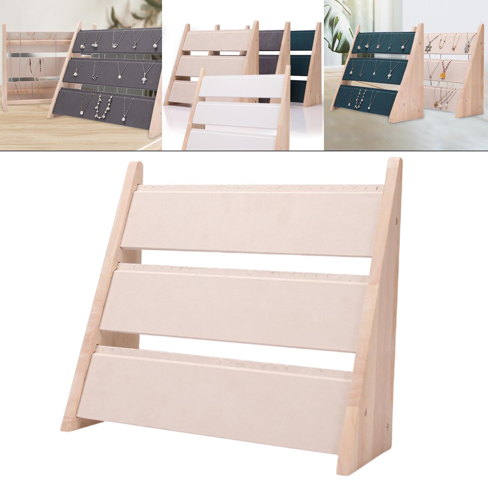 Necklace Display Stand 3 Tier Bracelet Storage for Tabletop Counter Showroom Beige Suede