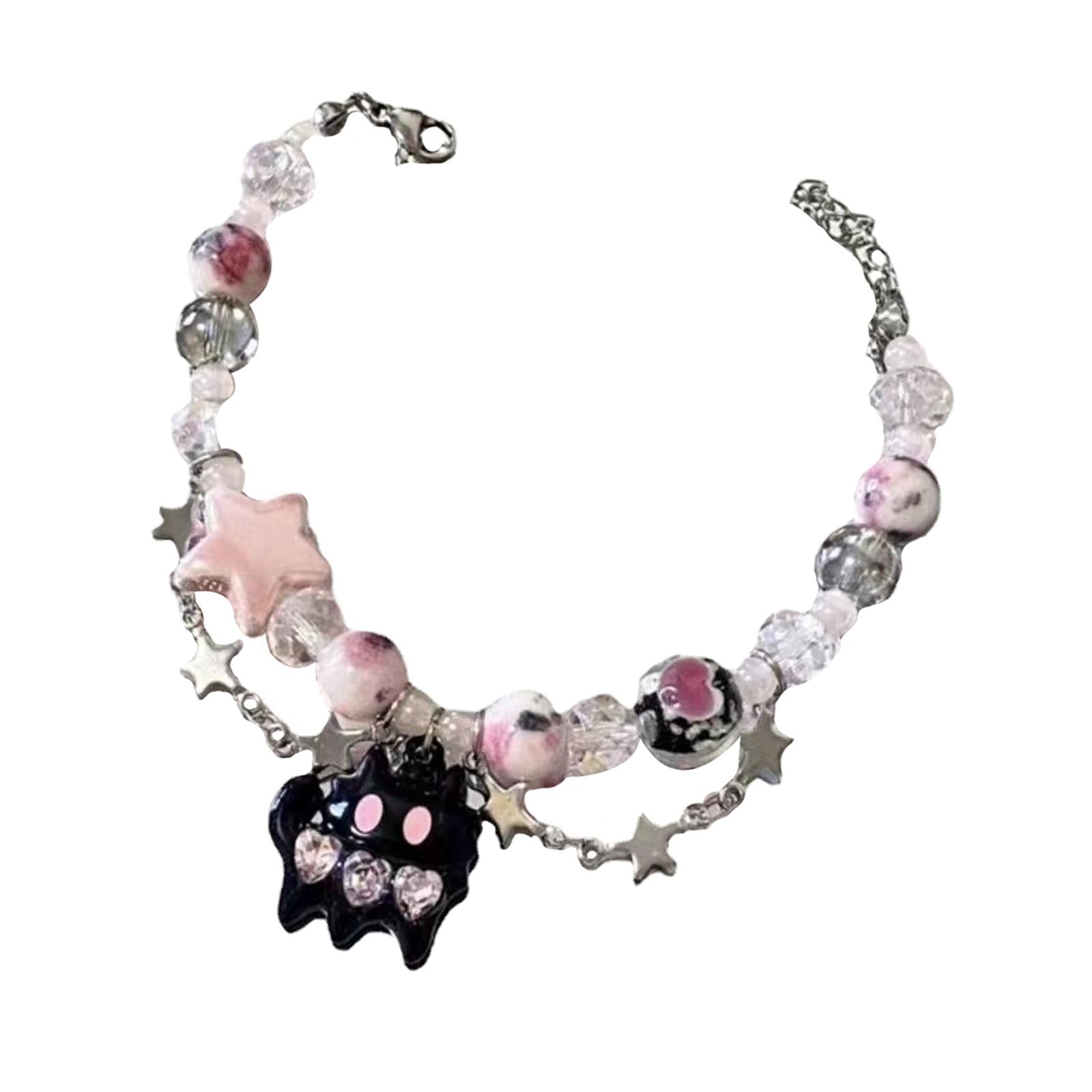Beaded Bracelets Adjustable Decoration Cute with Cat Pendant for Women Girls